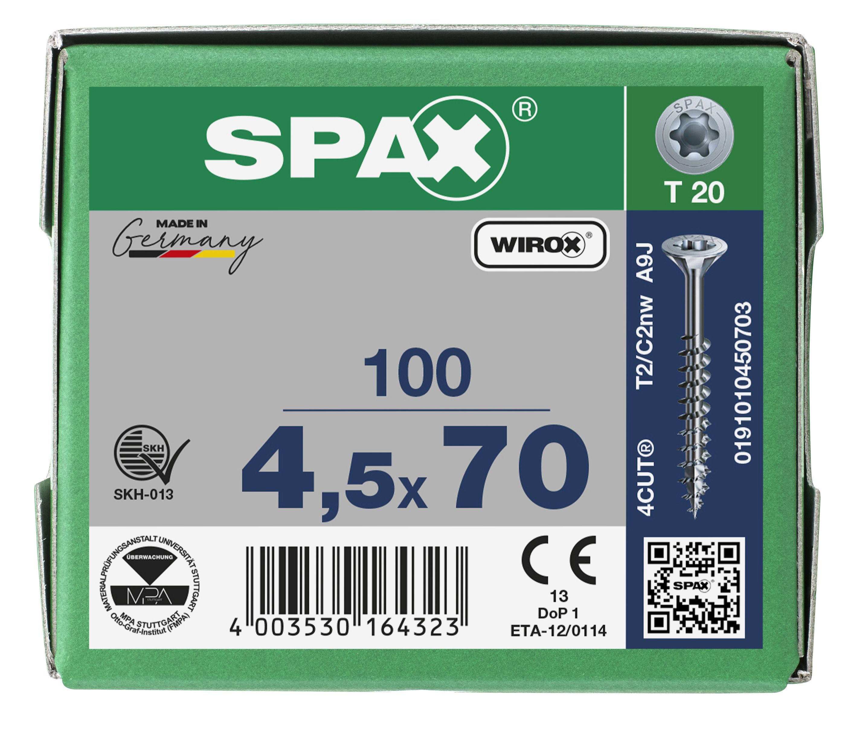 CABEZA MÚLTIPLE PLANA SPAX T-STAR PLUS T20 ROSCA PARCIAL WIROX 100 UD.