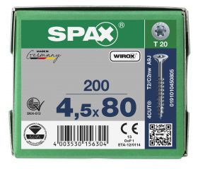 CABEZA MÚLTIPLE PLANA SPAX T-STAR PLUS T20 ROSCA PARCIAL WIROX 200 UD.