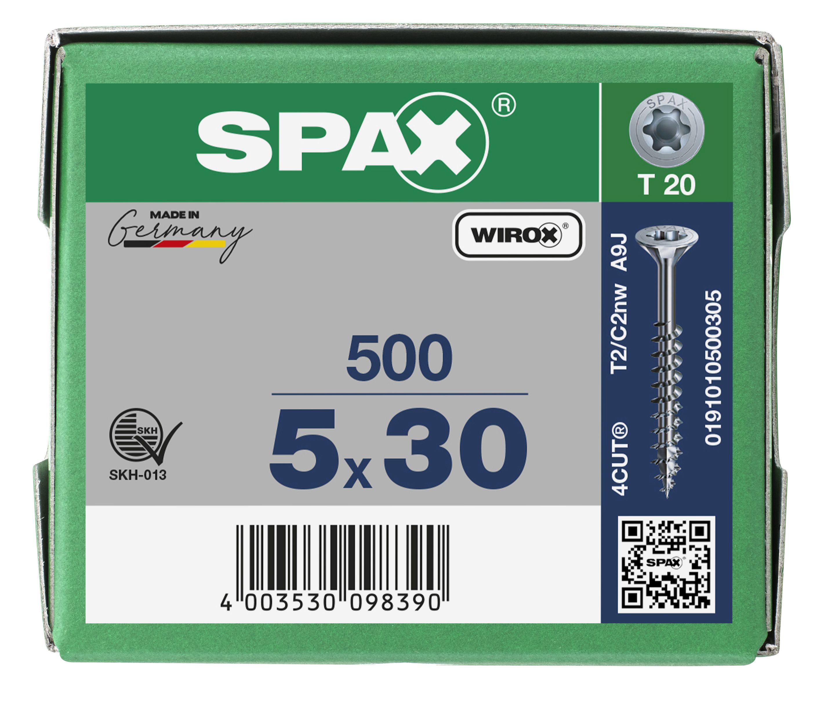 CABEZA MÚLTIPLE PLANA SPAX T-STAR PLUS T20 ROSCA PARCIAL WIROX 500 UD.