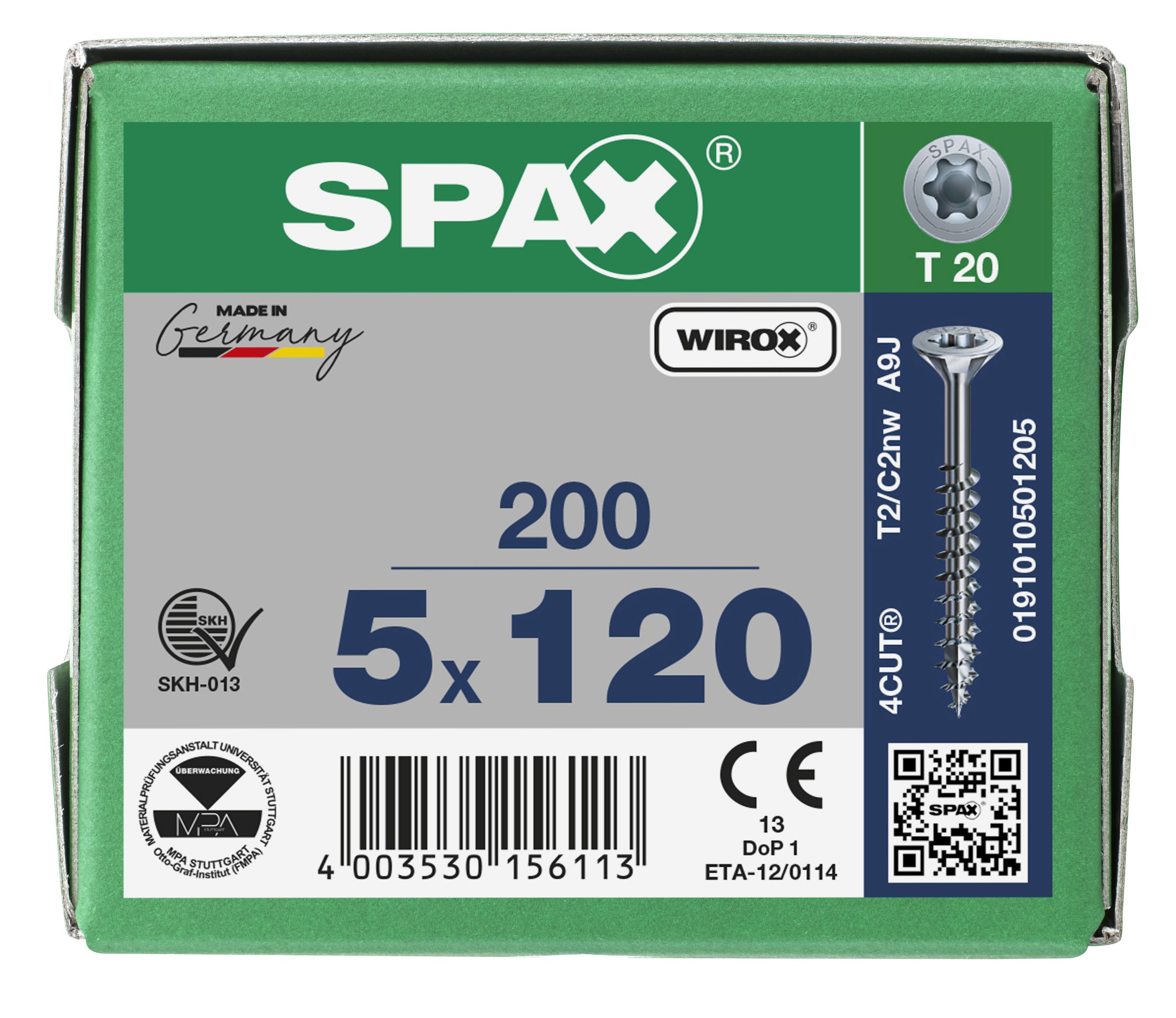 CABEZA MÚLTIPLE PLANA SPAX T-STAR PLUS T20 ROSCA PARCIAL WIROX 200 UD.