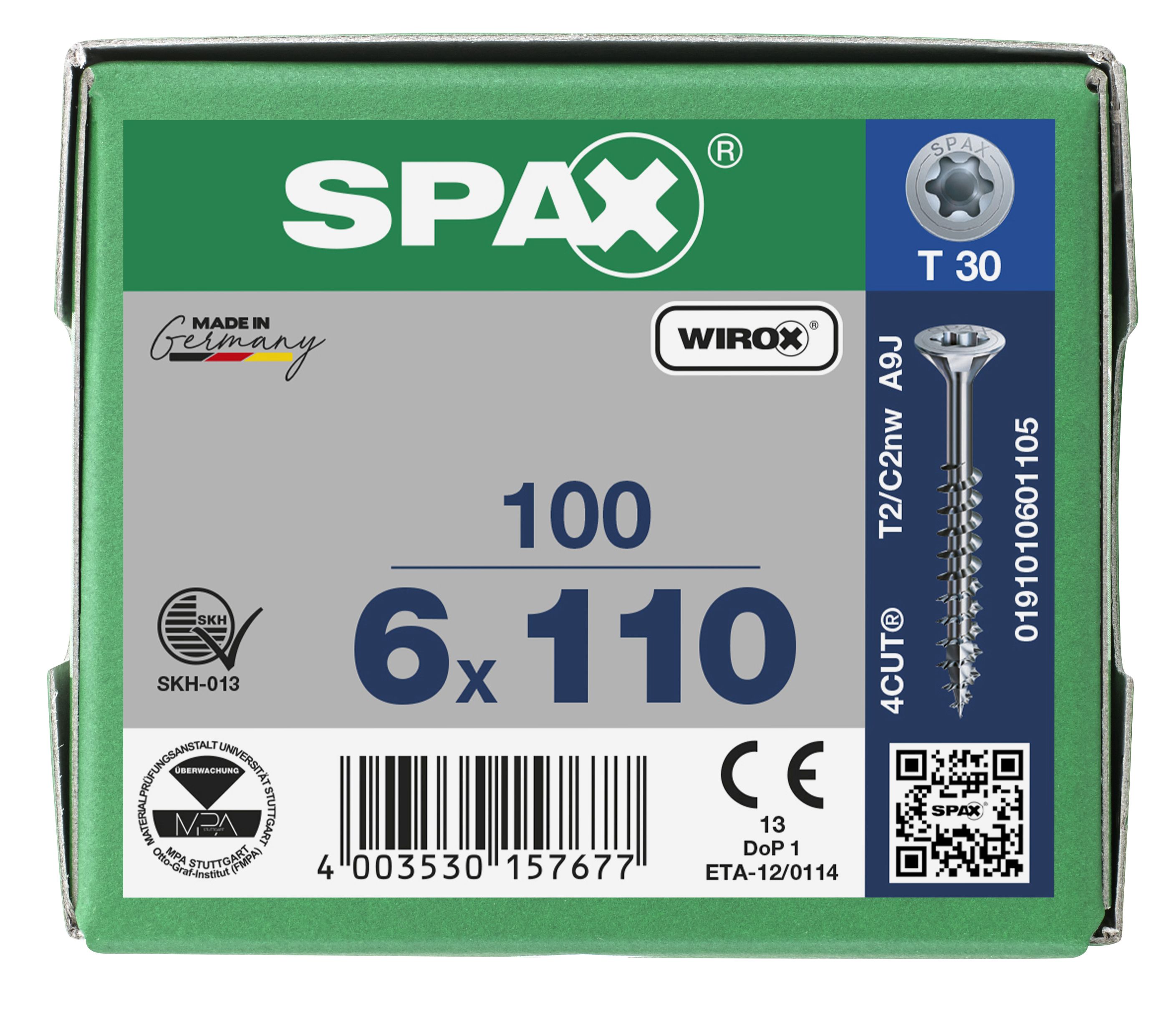 CABEZA MÚLTIPLE PLANA SPAX T-STAR PLUS T30 ROSCA PARCIAL WIROX 100 UD.
