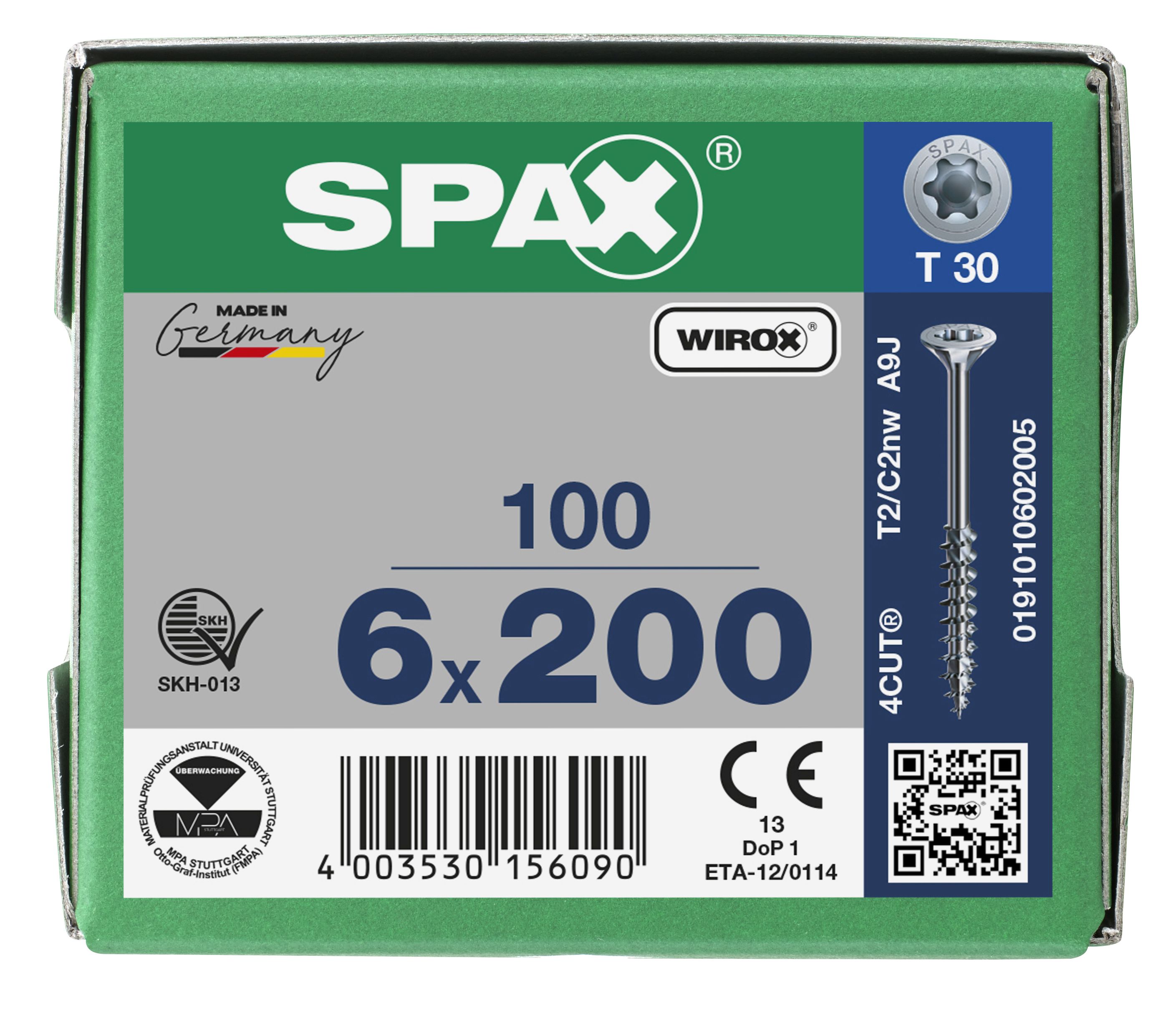 CABEZA MÚLTIPLE PLANA SPAX T-STAR PLUS T30 ROSCA PARCIAL WIROX 100 UD.