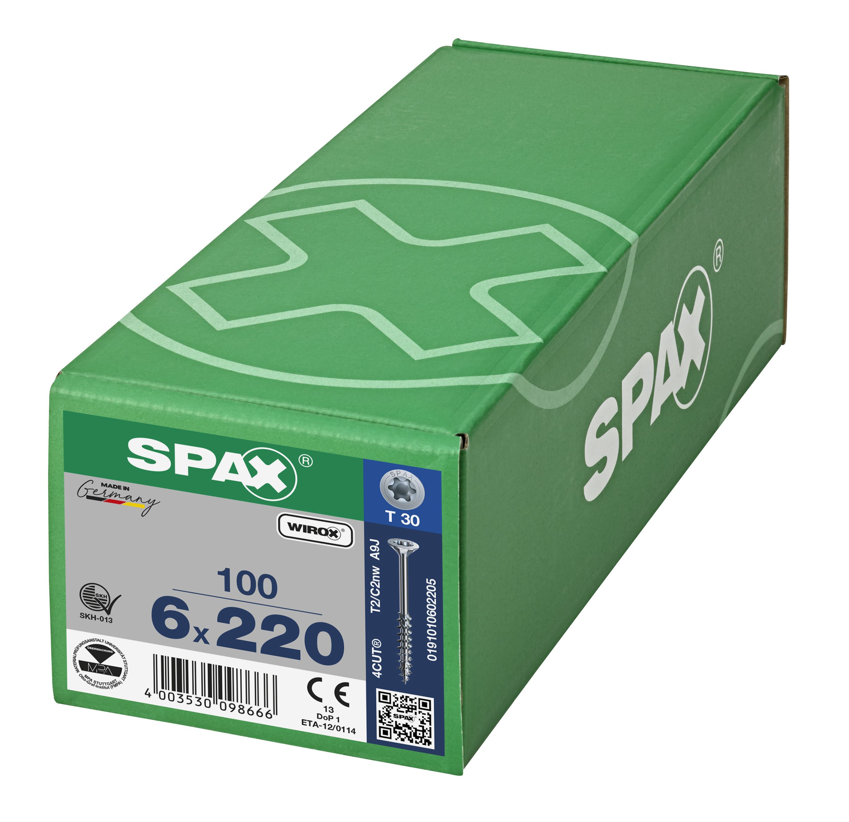 CABEZA MÚLTIPLE PLANA SPAX T-STAR PLUS T30 ROSCA PARCIAL WIROX 100 UD.