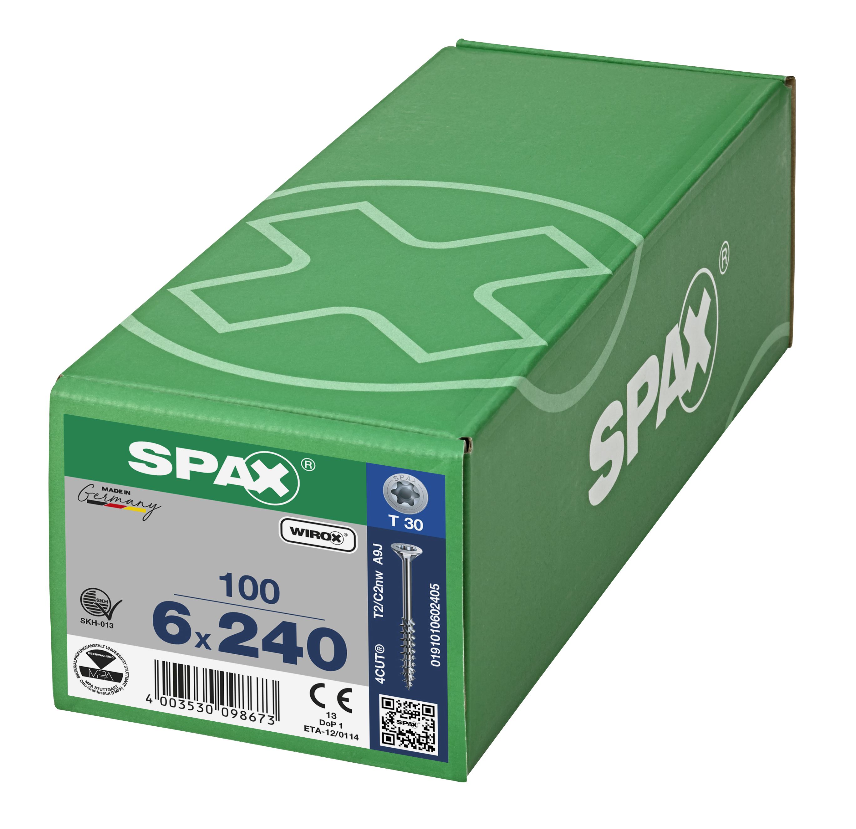 CABEZA MÚLTIPLE PLANA SPAX T-STAR PLUS T30 ROSCA PARCIAL WIROX 100 UD.