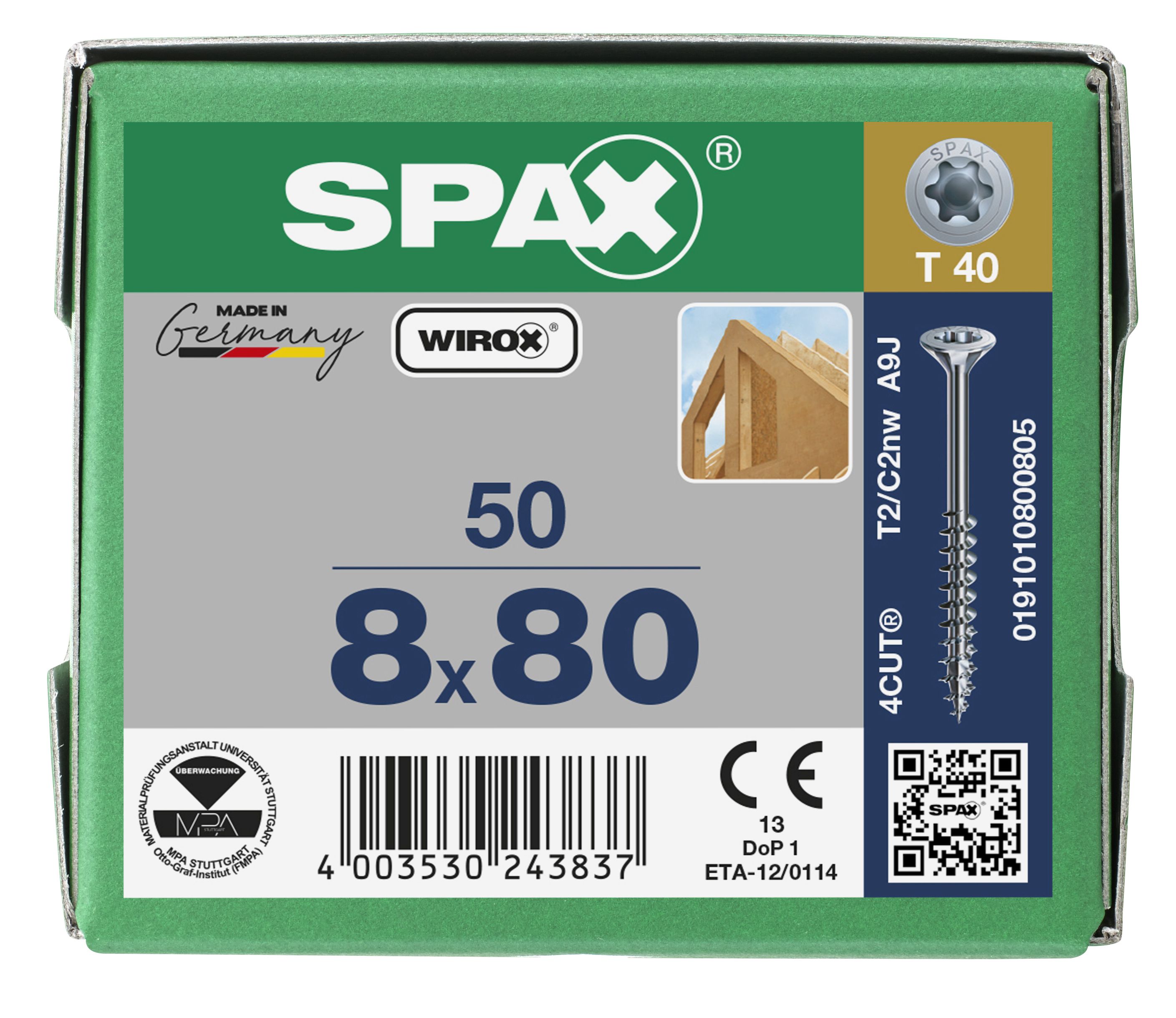 CABEZA MÚLTIPLE PLANA SPAX T-STAR PLUS T40 ROSCA PARCIAL WIROX 50 UD.