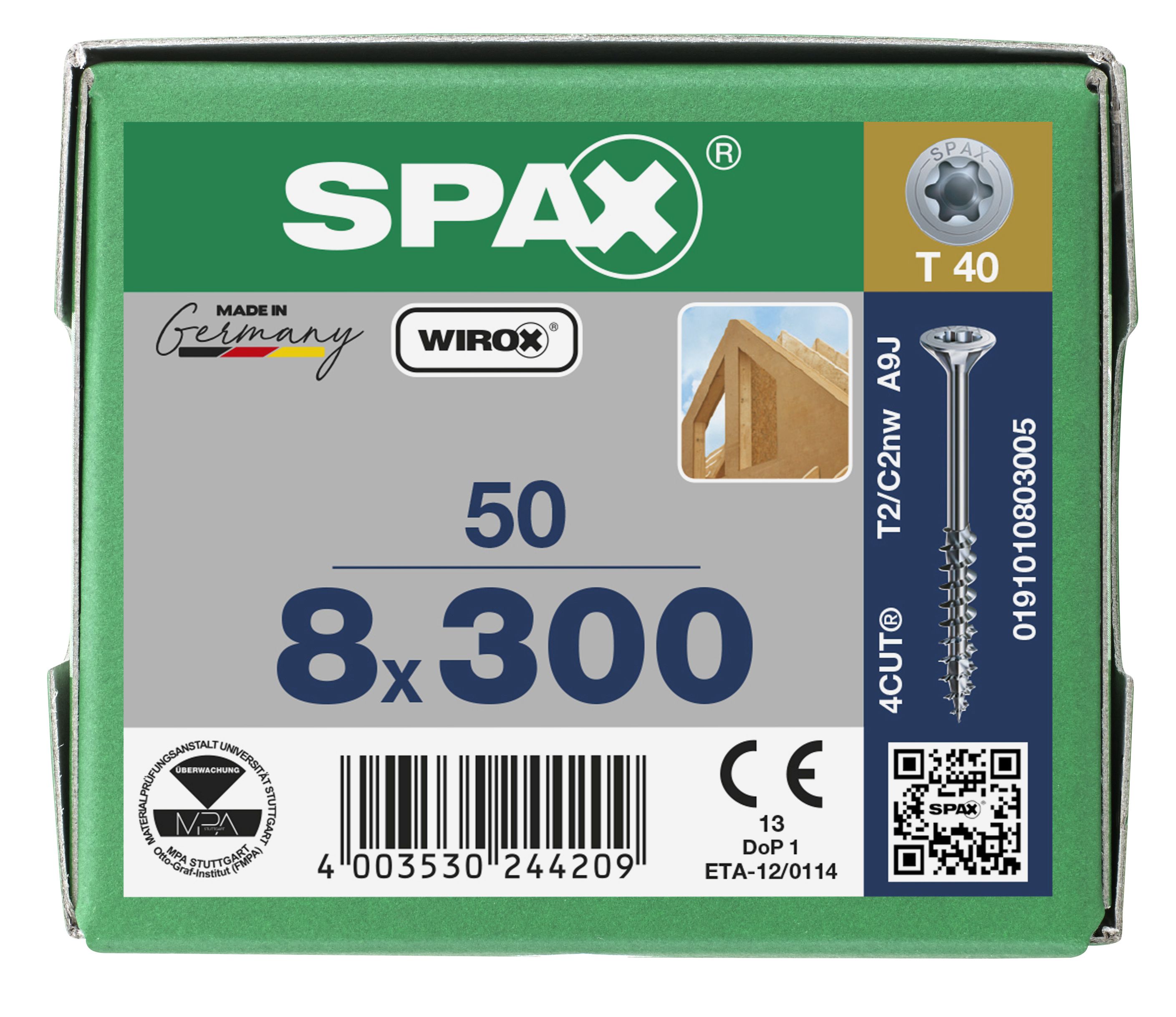CABEZA MÚLTIPLE PLANA SPAX T-STAR PLUS T40 ROSCA PARCIAL WIROX 50 UD.