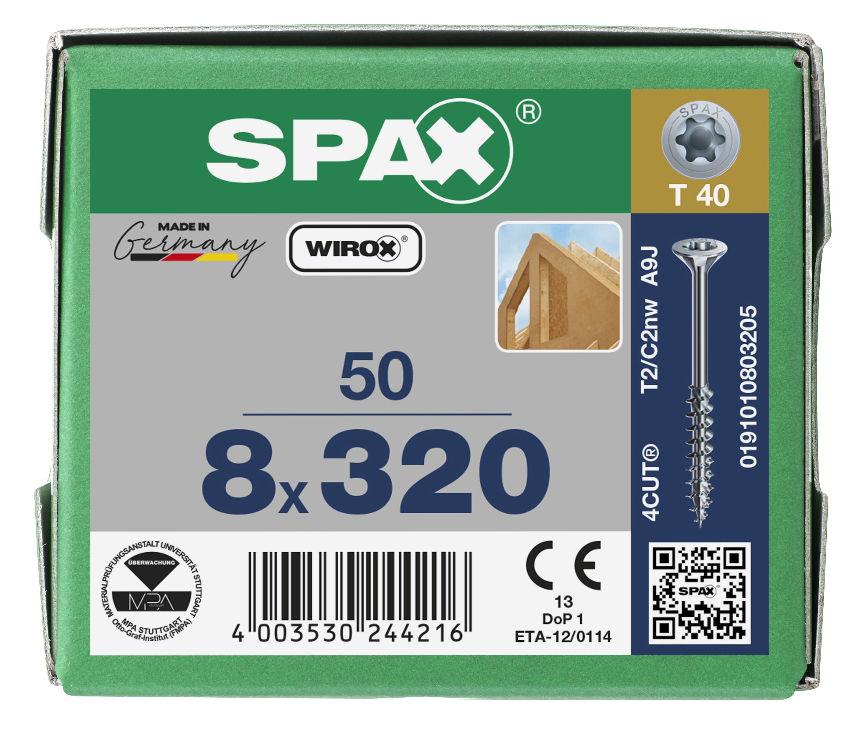 CABEZA MÚLTIPLE PLANA SPAX T-STAR PLUS T40 ROSCA PARCIAL WIROX 50 UD.