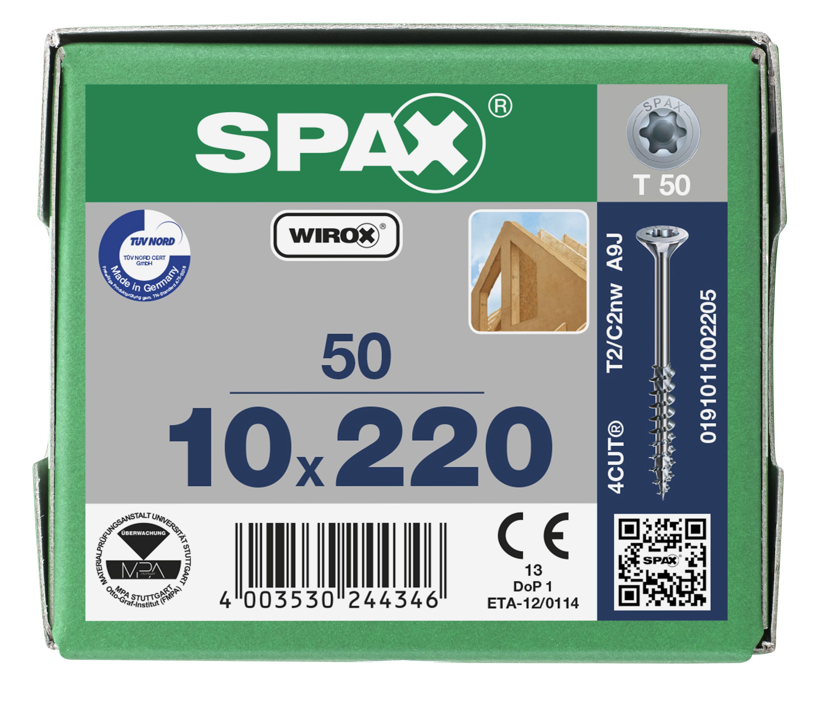 CABEZA MÚLTIPLE PLANA SPAX T-STAR PLUS T50 ROSCA PARCIAL WIROX 50 UD.