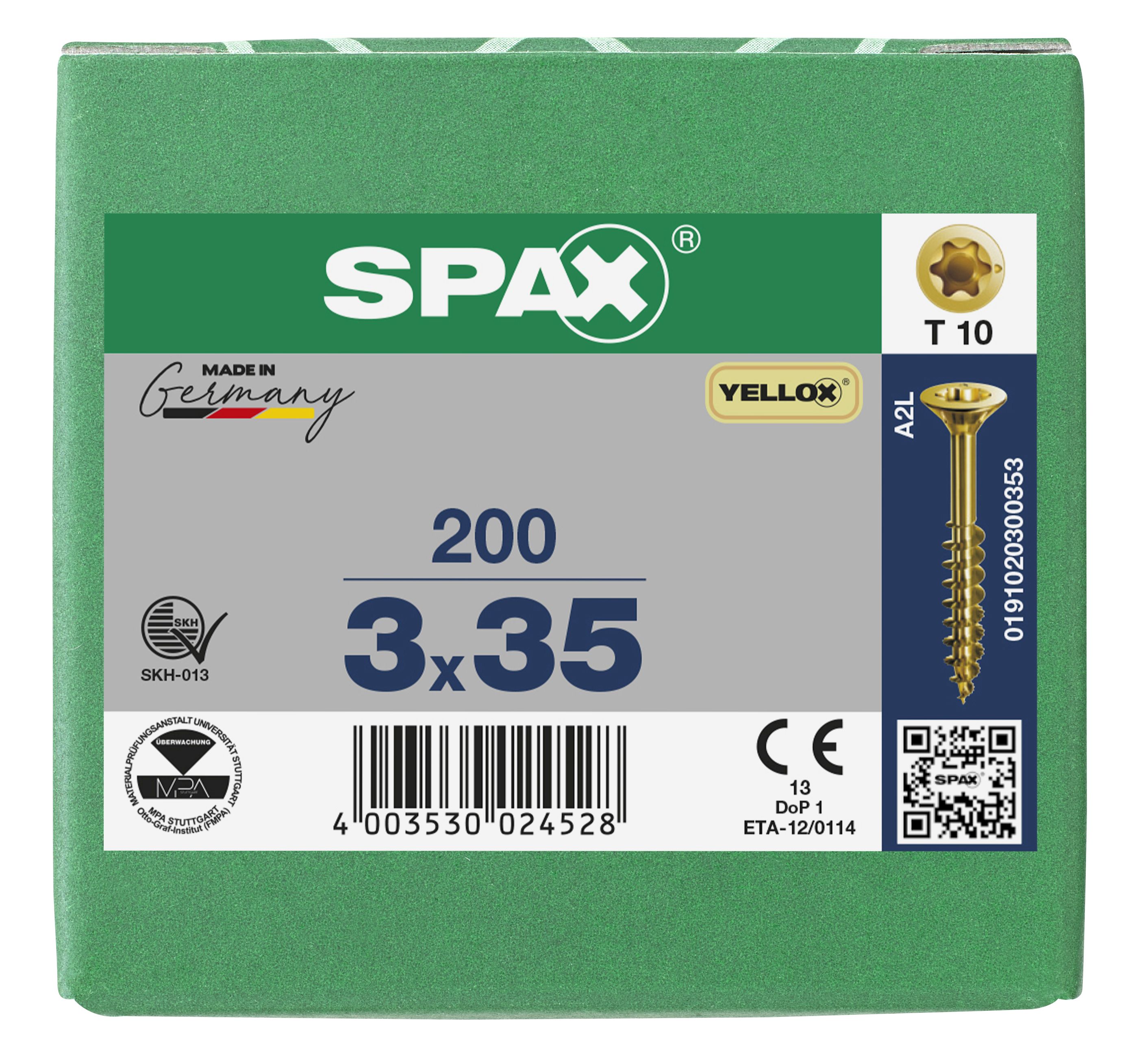 CABEZA PLANA SPAX-S NERVIOS DE FRENADO T-STAR PLUS T10 ROSCA PARCIAL YELLOX 200 UD.