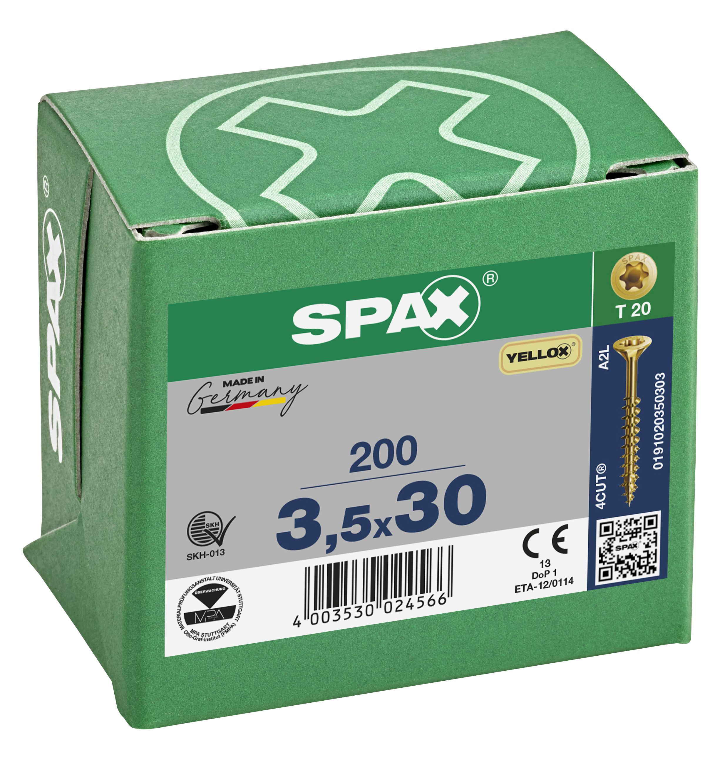 CABEZA MÚLTIPLE PLANA SPAX T-STAR PLUS T20 ROSCA PARCIAL YELLOX 200 UD.
