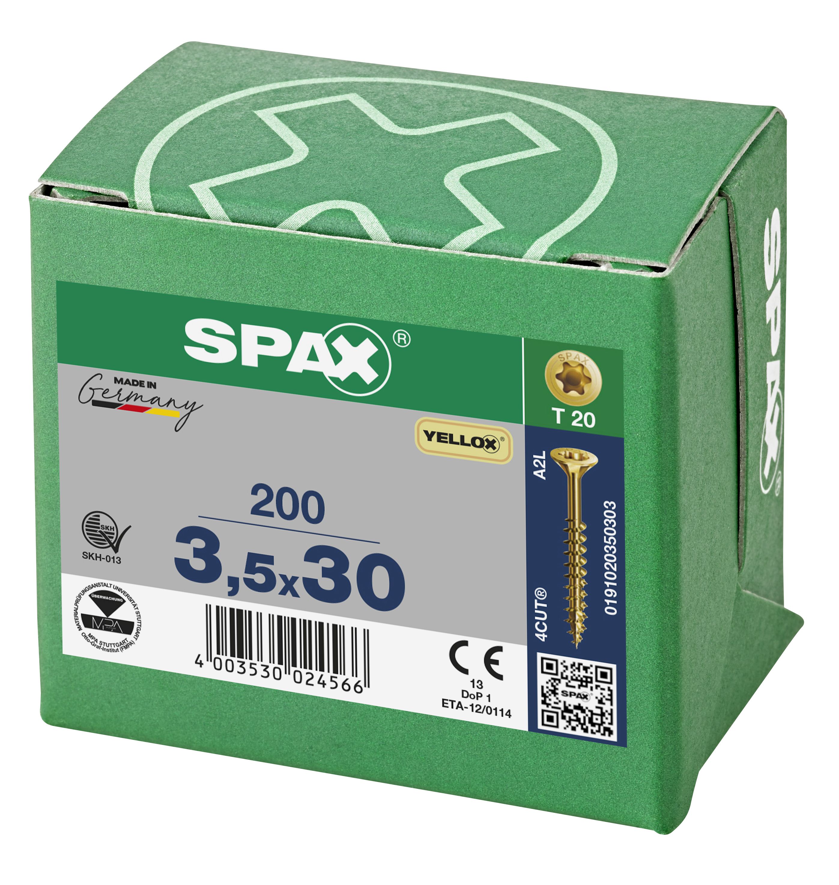 CABEZA MÚLTIPLE PLANA SPAX T-STAR PLUS T20 ROSCA PARCIAL YELLOX 200 UD.