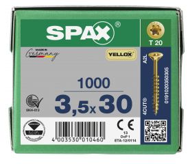 CABEZA MÚLTIPLE PLANA SPAX T-STAR PLUS T20 ROSCA PARCIAL YELLOX 1000 UD.