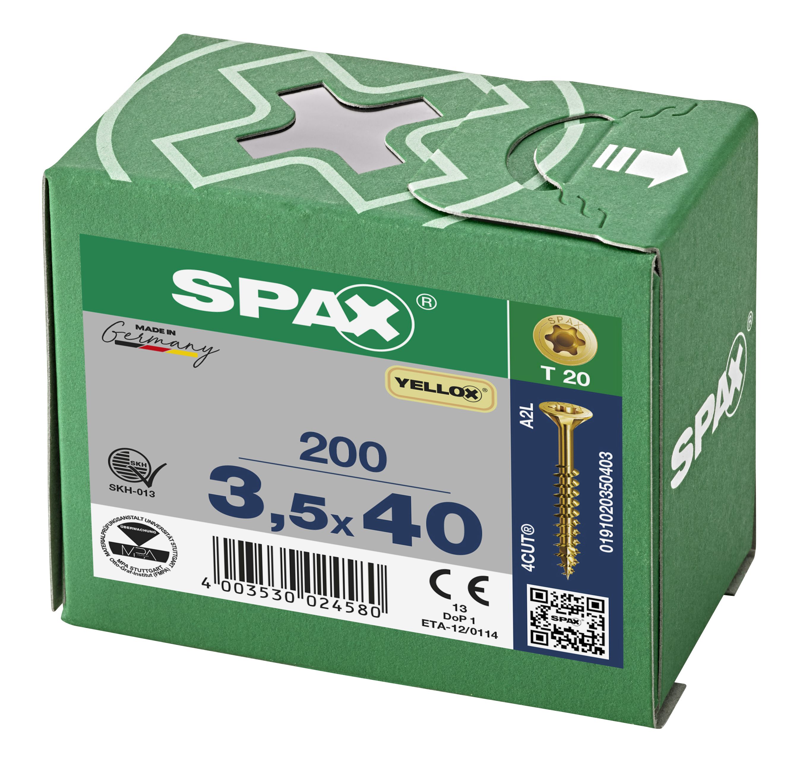 CABEZA MÚLTIPLE PLANA SPAX T-STAR PLUS T20 ROSCA PARCIAL YELLOX 200 UD.