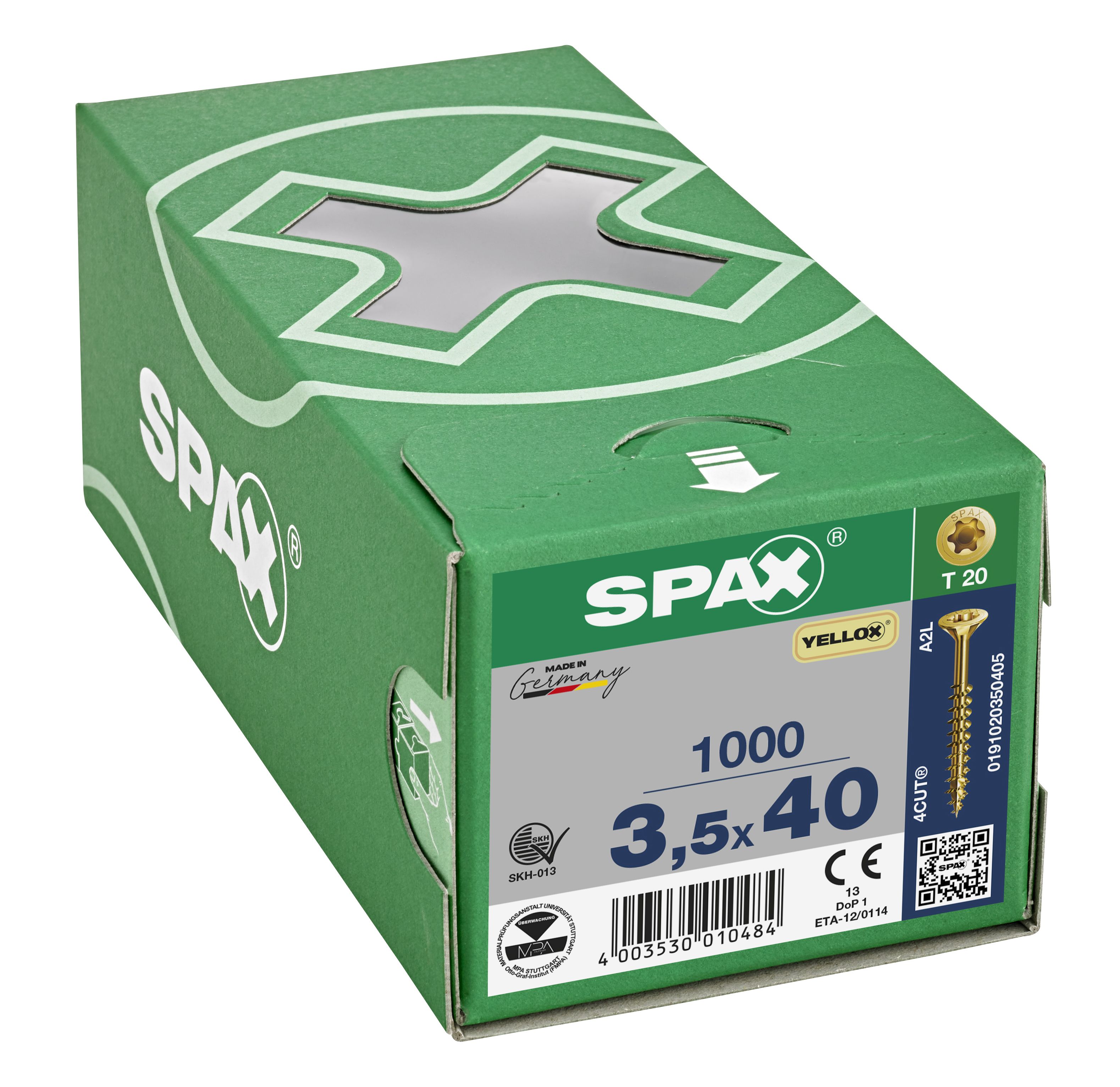 CABEZA MÚLTIPLE PLANA SPAX T-STAR PLUS T20 ROSCA PARCIAL YELLOX 1000 UD.