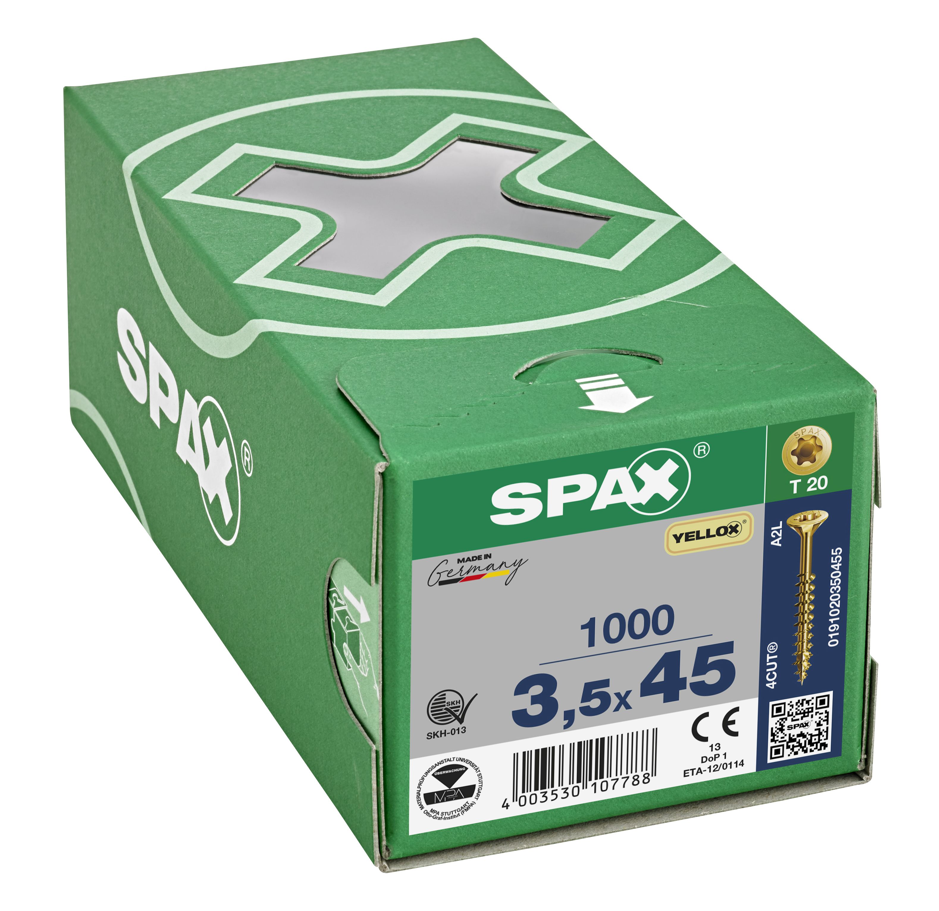 CABEZA MÚLTIPLE PLANA SPAX T-STAR PLUS T20 ROSCA PARCIAL YELLOX 1000 UD.
