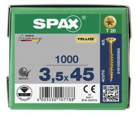 CABEZA MÚLTIPLE PLANA SPAX T-STAR PLUS T20 ROSCA PARCIAL YELLOX 1000 UD.