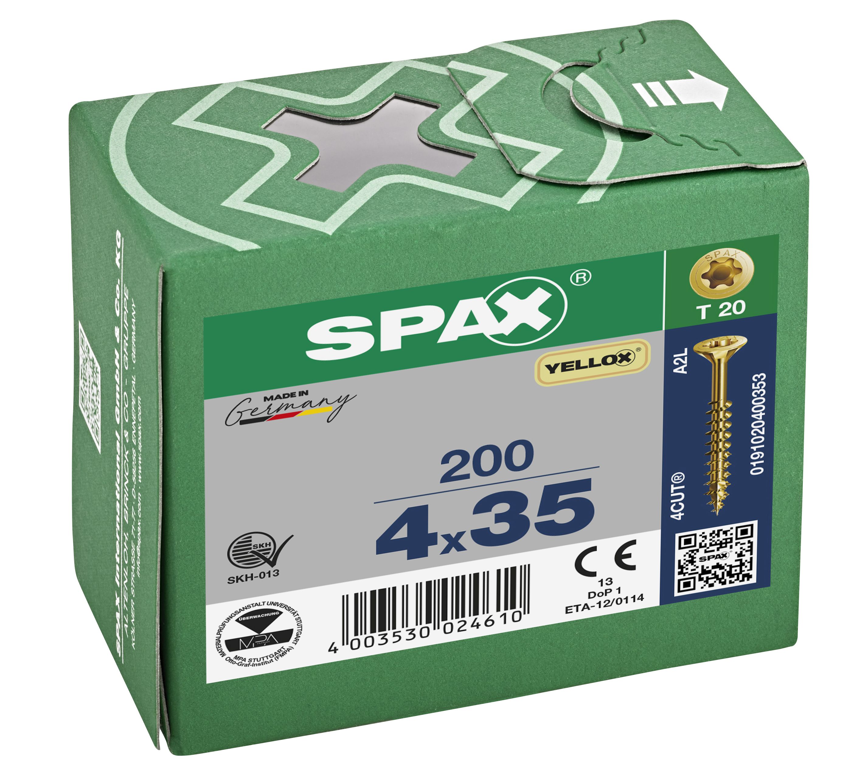 CABEZA MÚLTIPLE PLANA SPAX T-STAR PLUS T20 ROSCA PARCIAL YELLOX 200 UD.