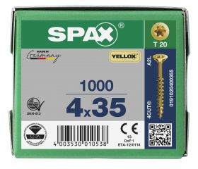 CABEZA MÚLTIPLE PLANA SPAX T-STAR PLUS T20 ROSCA PARCIAL YELLOX 1000 UD.