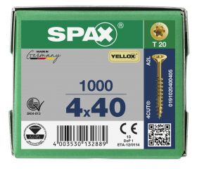 CABEZA MÚLTIPLE PLANA SPAX T-STAR PLUS T20 ROSCA PARCIAL YELLOX 1000 UD.