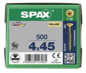 CABEZA MÚLTIPLE PLANA SPAX T-STAR PLUS T20 ROSCA PARCIAL YELLOX 500 UD.