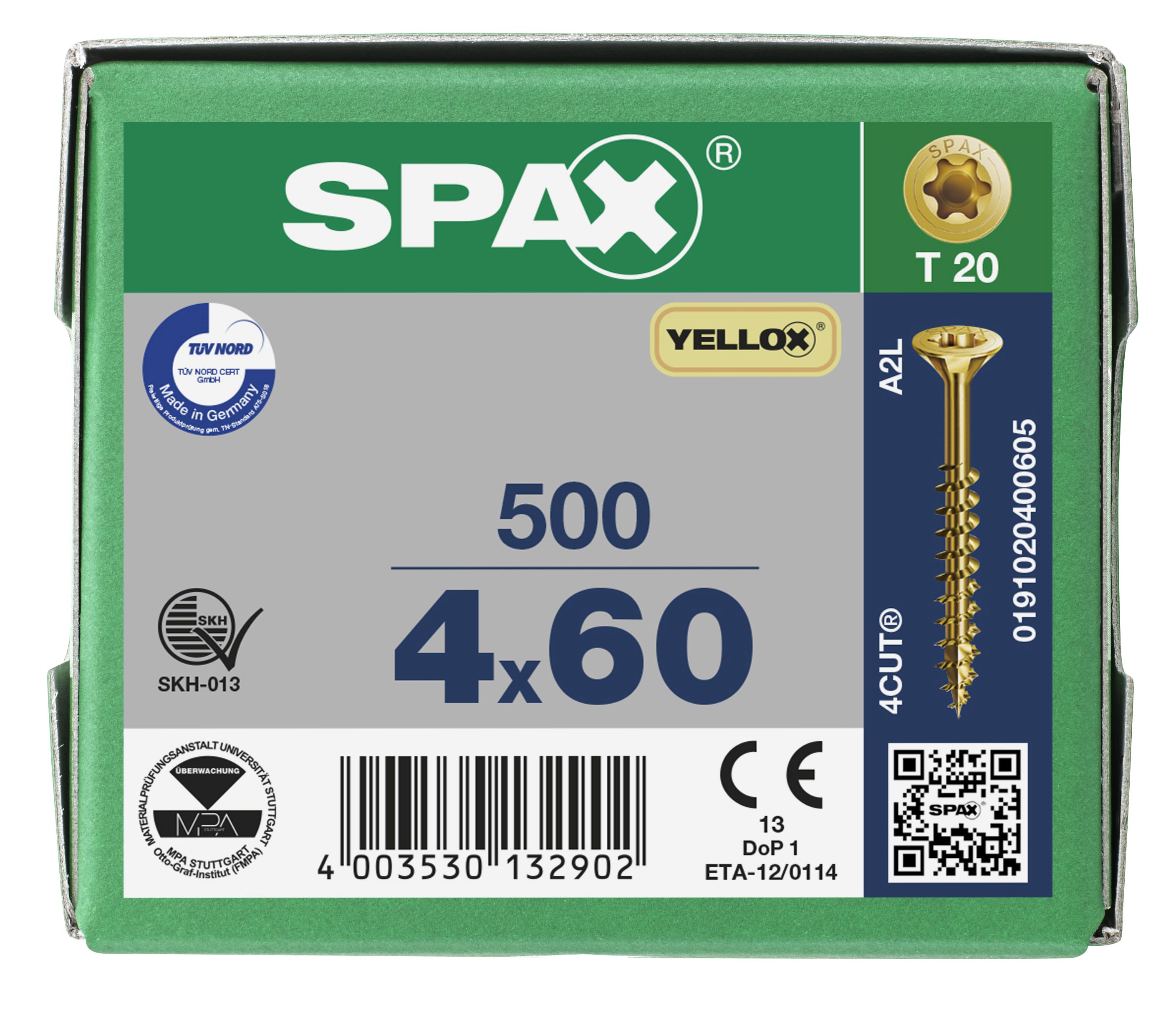 CABEZA MÚLTIPLE PLANA SPAX T-STAR PLUS T20 ROSCA PARCIAL YELLOX 500 UD.