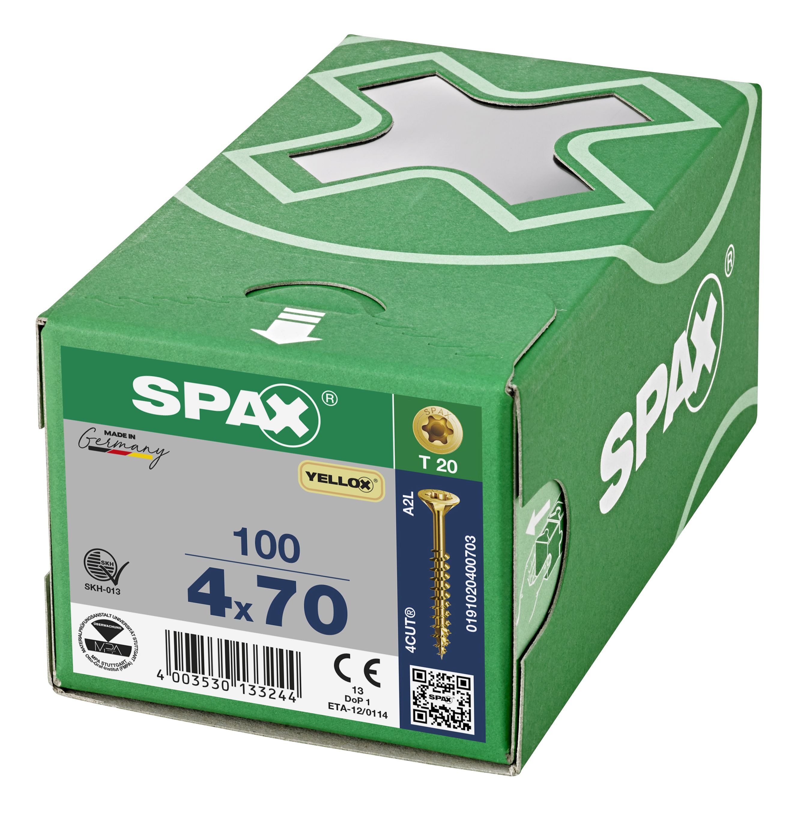 CABEZA MÚLTIPLE PLANA SPAX T-STAR PLUS T20 ROSCA PARCIAL YELLOX 100 UD.