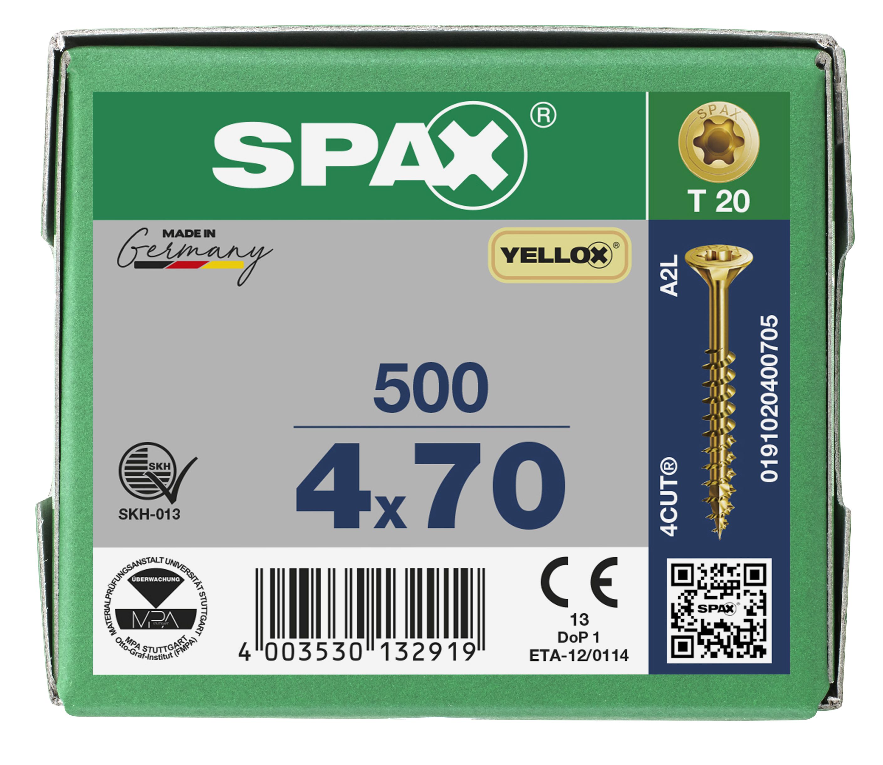CABEZA MÚLTIPLE PLANA SPAX T-STAR PLUS T20 ROSCA PARCIAL YELLOX 500 UD.