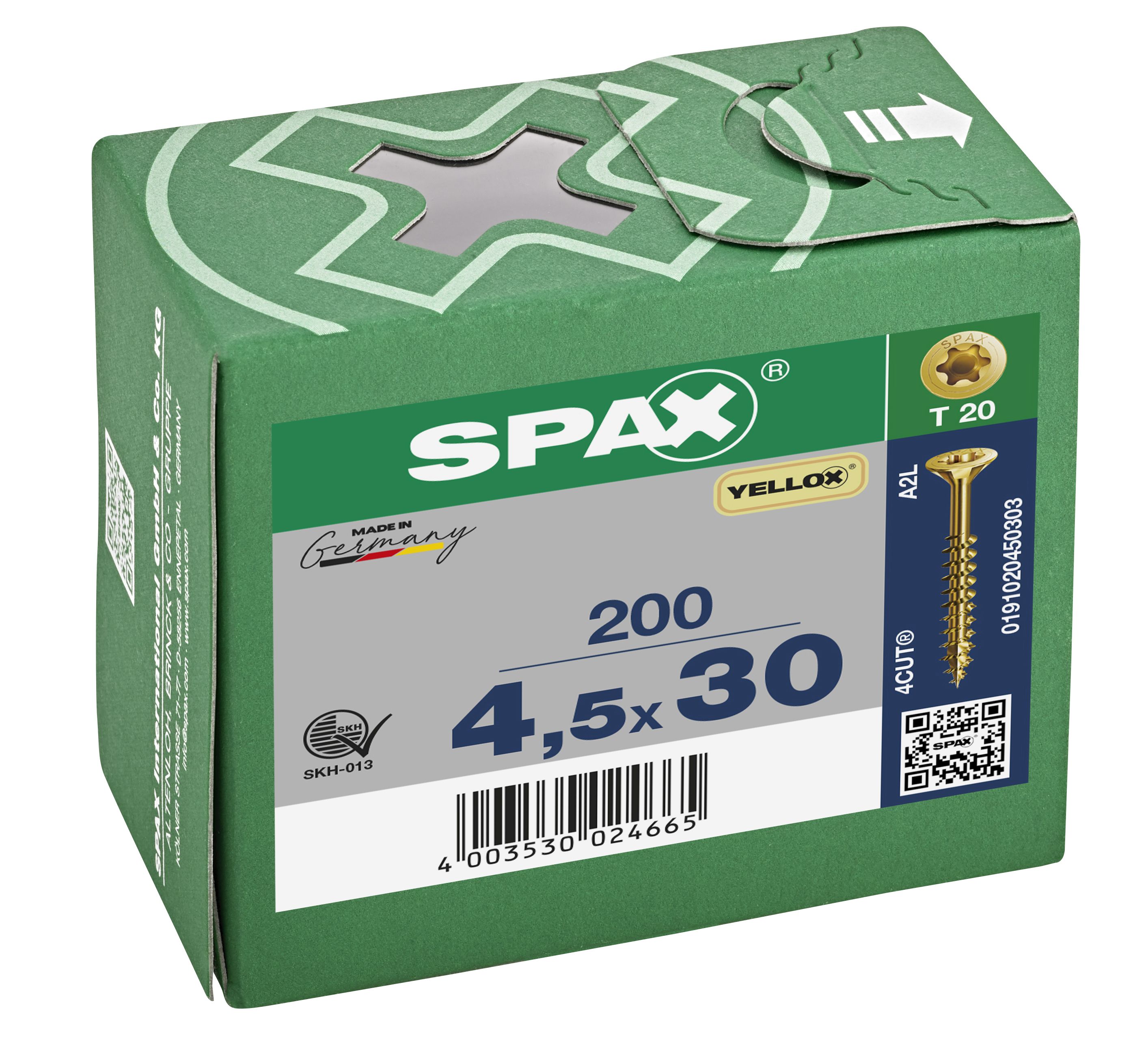 CABEZA MÚLTIPLE PLANA SPAX T-STAR PLUS T20 ROSCA PARCIAL YELLOX 200 UD.
