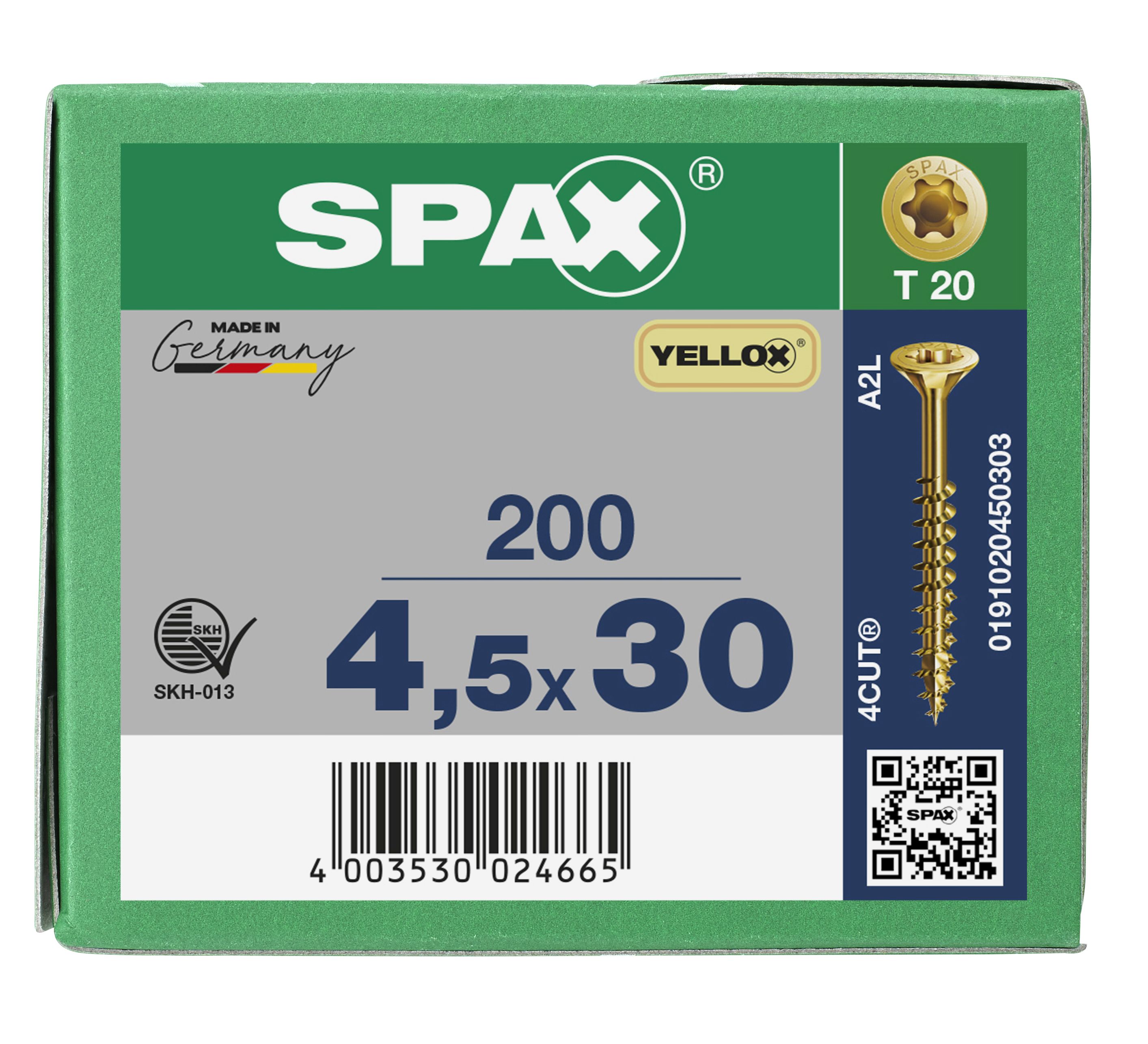 CABEZA MÚLTIPLE PLANA SPAX T-STAR PLUS T20 ROSCA PARCIAL YELLOX 200 UD.