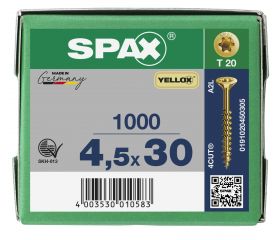 CABEZA MÚLTIPLE PLANA SPAX T-STAR PLUS T20 ROSCA PARCIAL YELLOX 1000 UD.