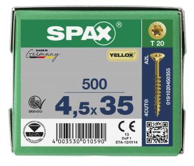 CABEZA MÚLTIPLE PLANA SPAX T-STAR PLUS T20 ROSCA PARCIAL YELLOX 500 UD.