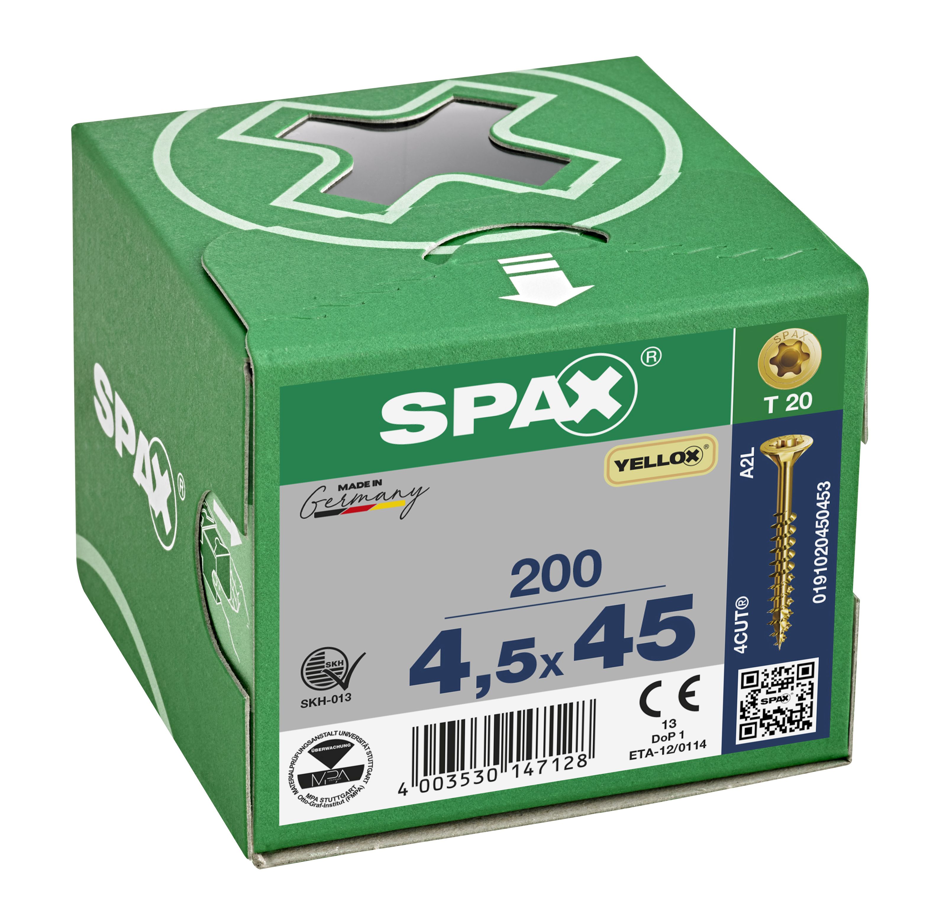 CABEZA MÚLTIPLE PLANA SPAX T-STAR PLUS T20 ROSCA PARCIAL YELLOX 200 UD.