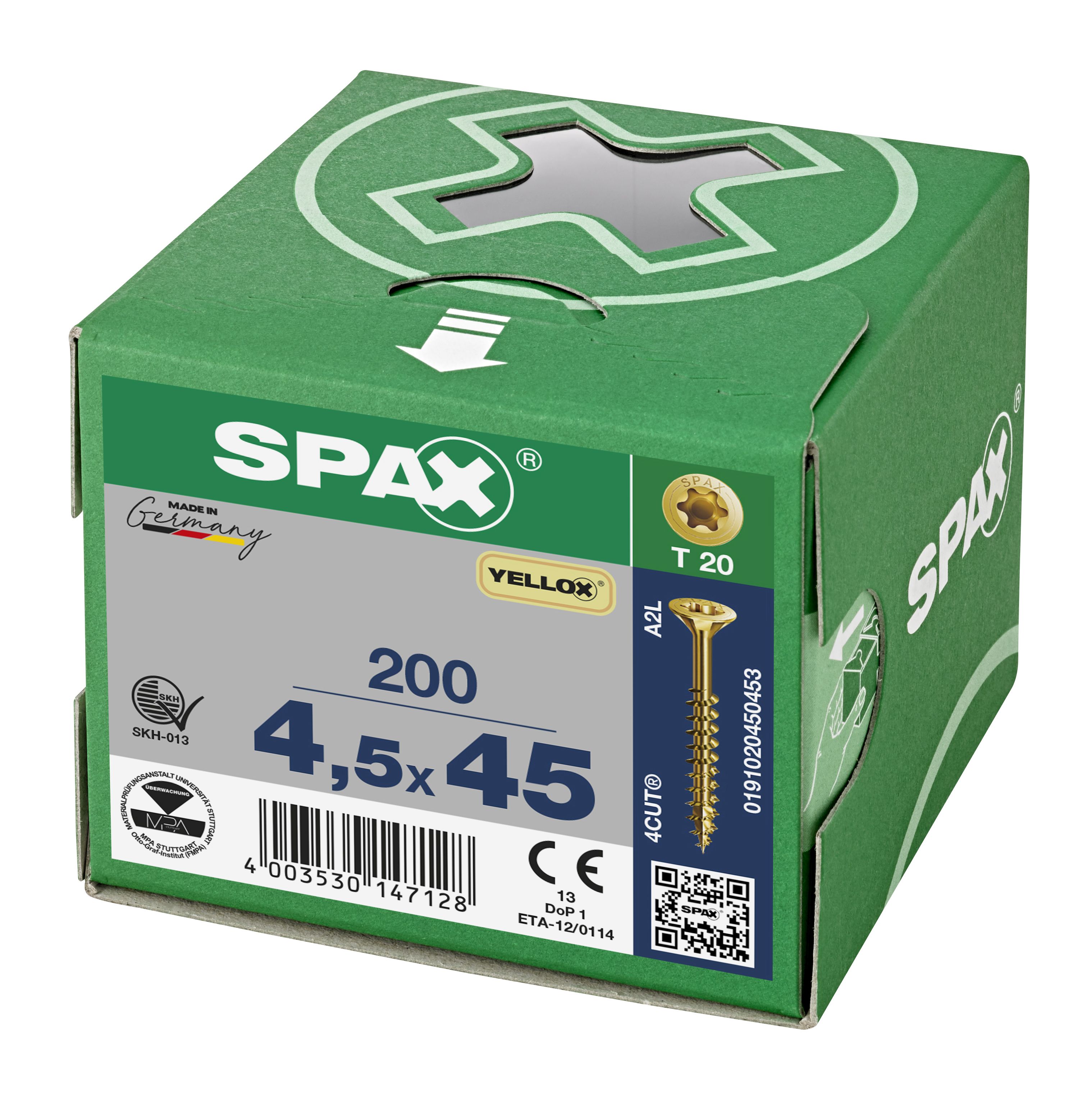 CABEZA MÚLTIPLE PLANA SPAX T-STAR PLUS T20 ROSCA PARCIAL YELLOX 200 UD.