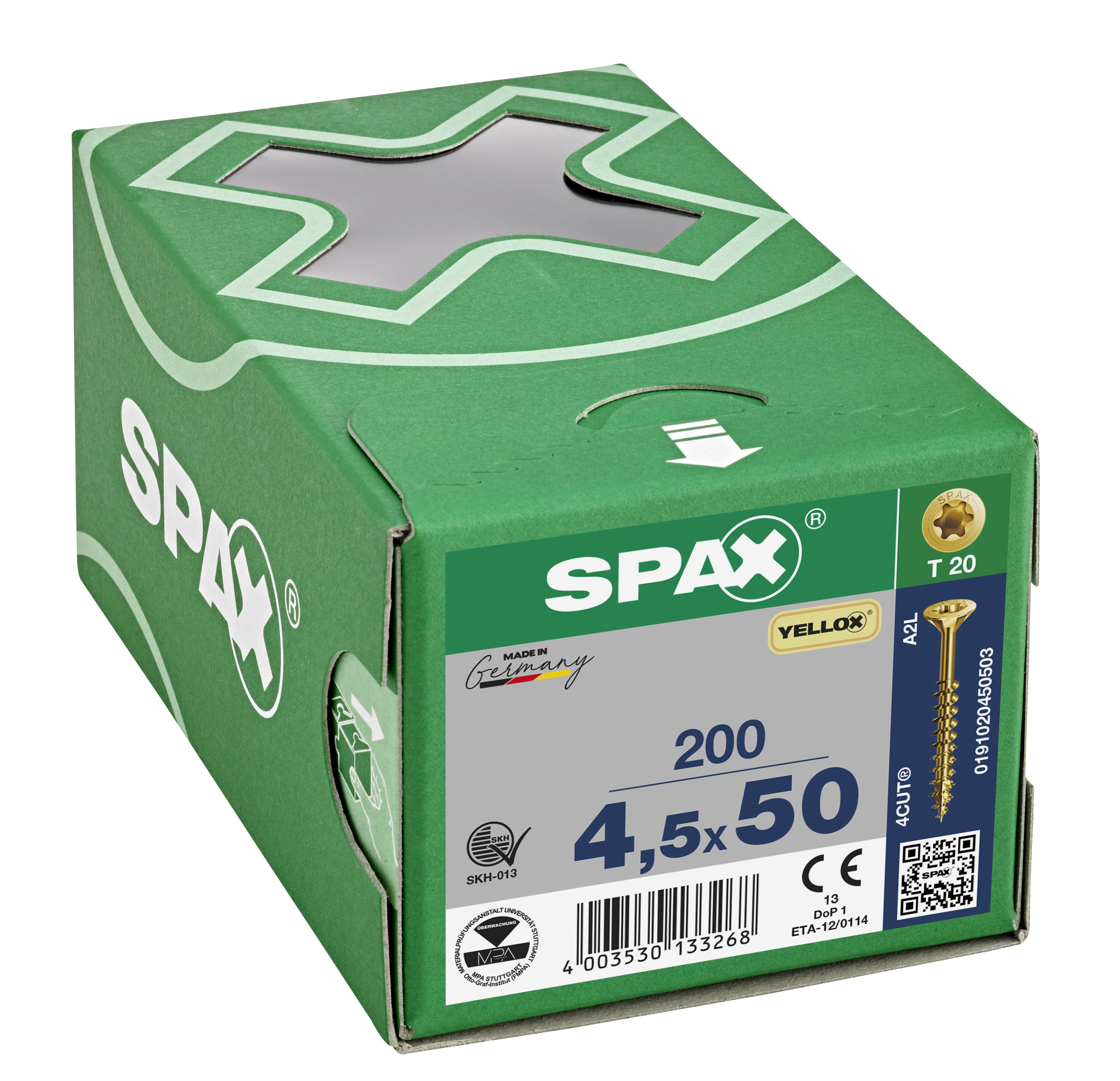 CABEZA MÚLTIPLE PLANA SPAX T-STAR PLUS T20 ROSCA PARCIAL YELLOX 200 UD.