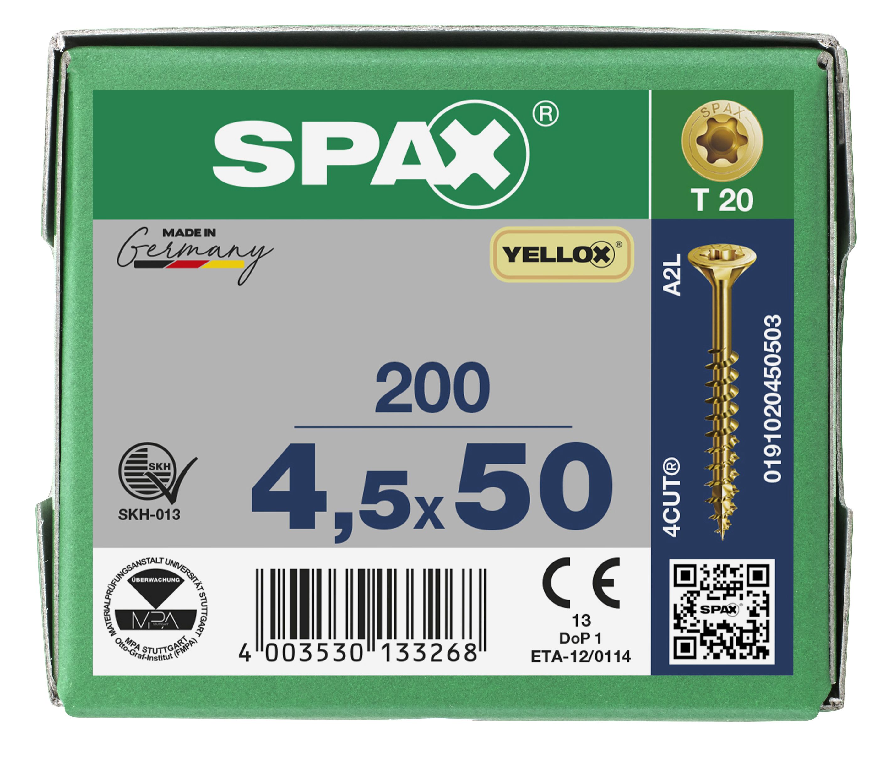 CABEZA MÚLTIPLE PLANA SPAX T-STAR PLUS T20 ROSCA PARCIAL YELLOX 200 UD.