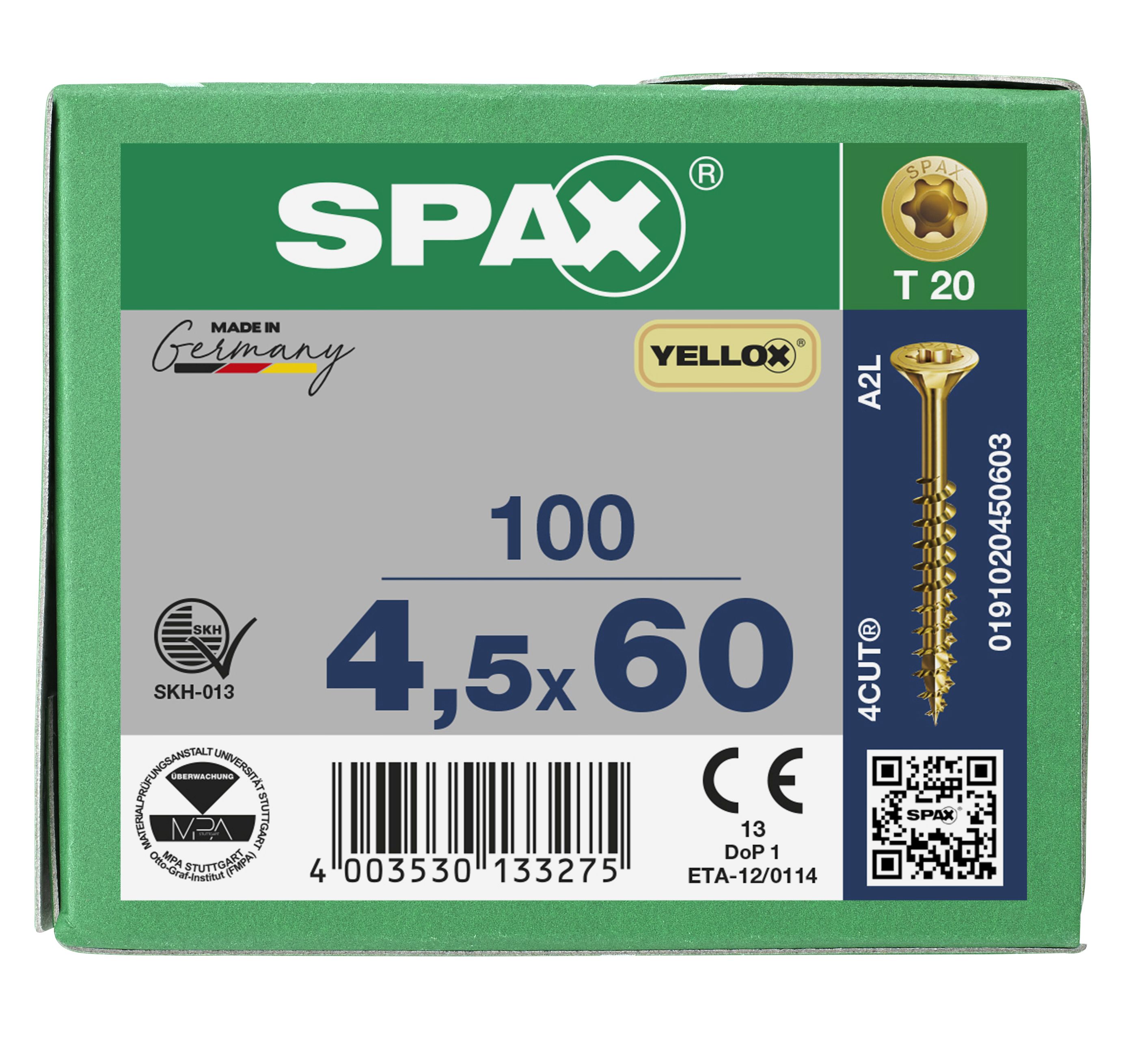 CABEZA MÚLTIPLE PLANA SPAX T-STAR PLUS T20 ROSCA PARCIAL YELLOX 100 UD.