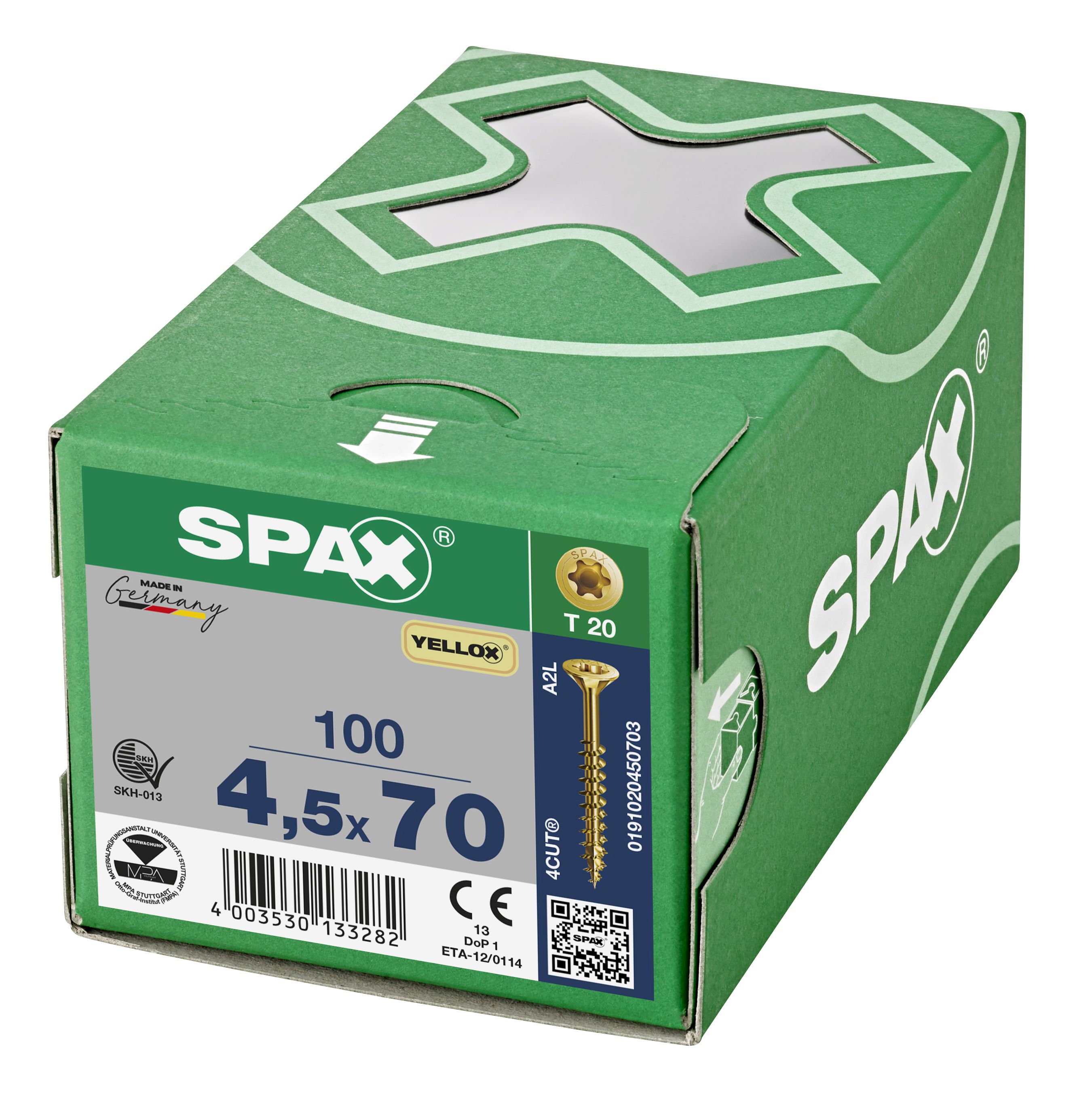 CABEZA MÚLTIPLE PLANA SPAX T-STAR PLUS T20 ROSCA PARCIAL YELLOX 100 UD.