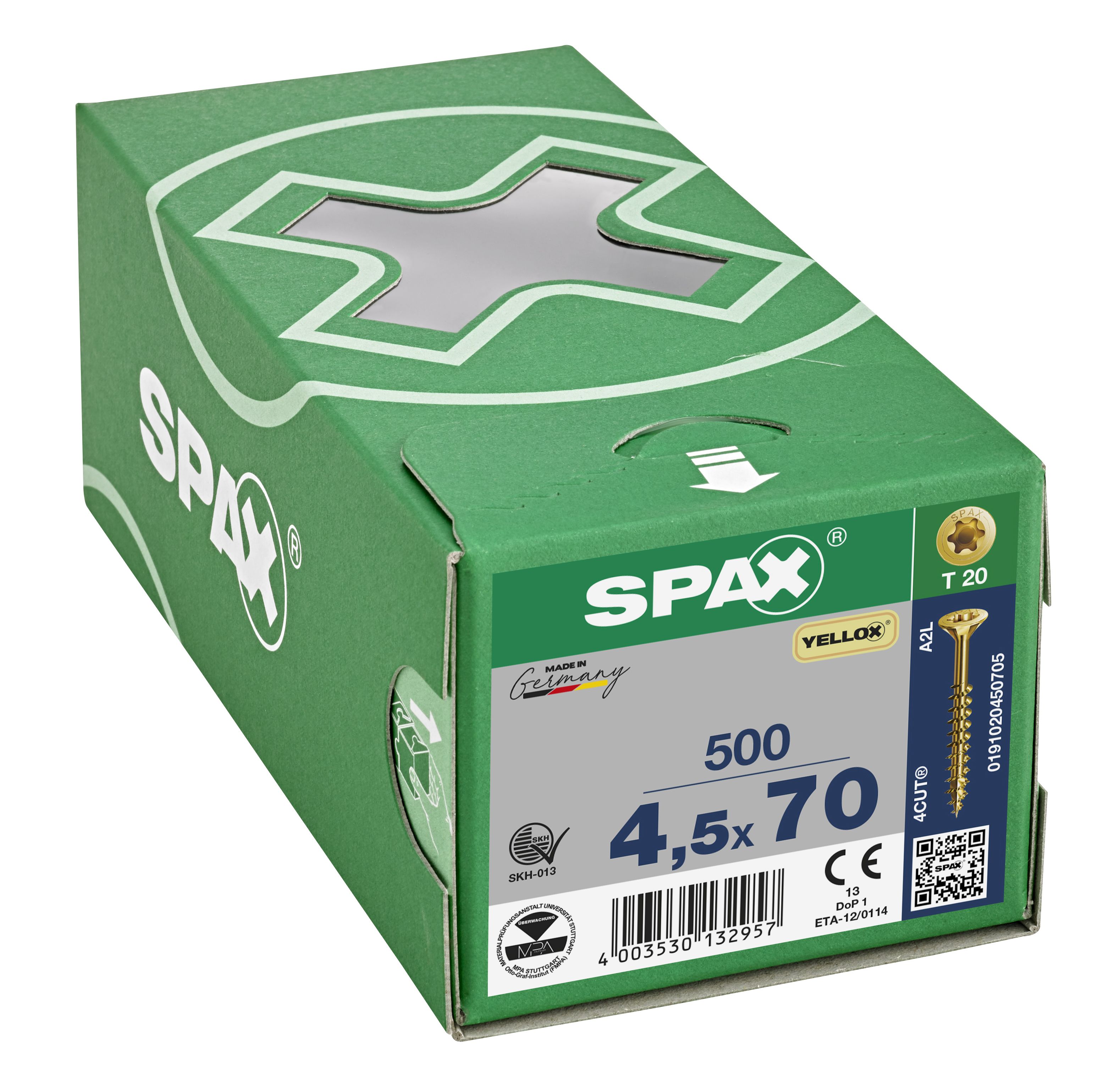 CABEZA MÚLTIPLE PLANA SPAX T-STAR PLUS T20 ROSCA PARCIAL YELLOX 500 UD.