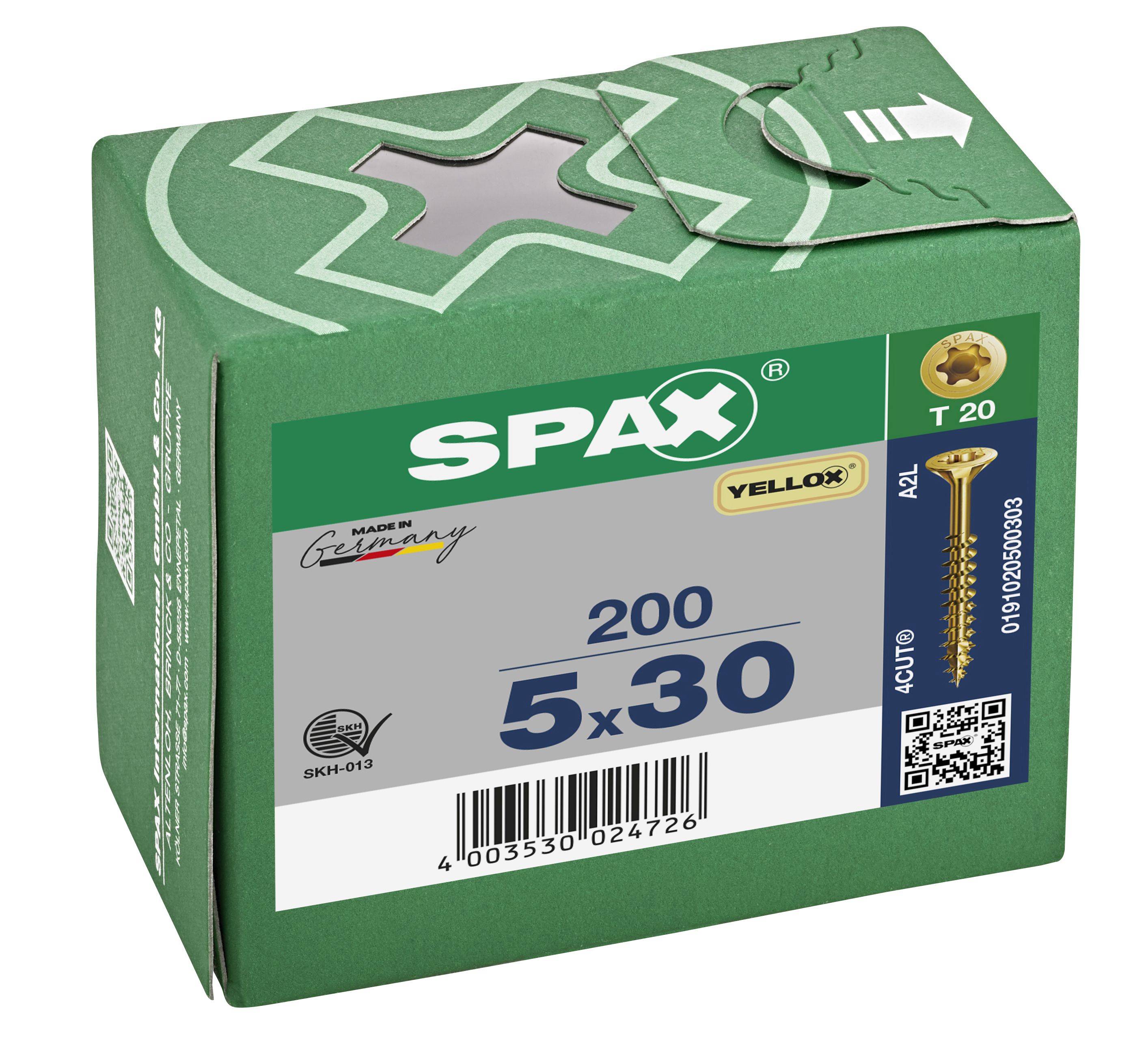 CABEZA MÚLTIPLE PLANA SPAX T-STAR PLUS T20 ROSCA PARCIAL YELLOX 200 UD.