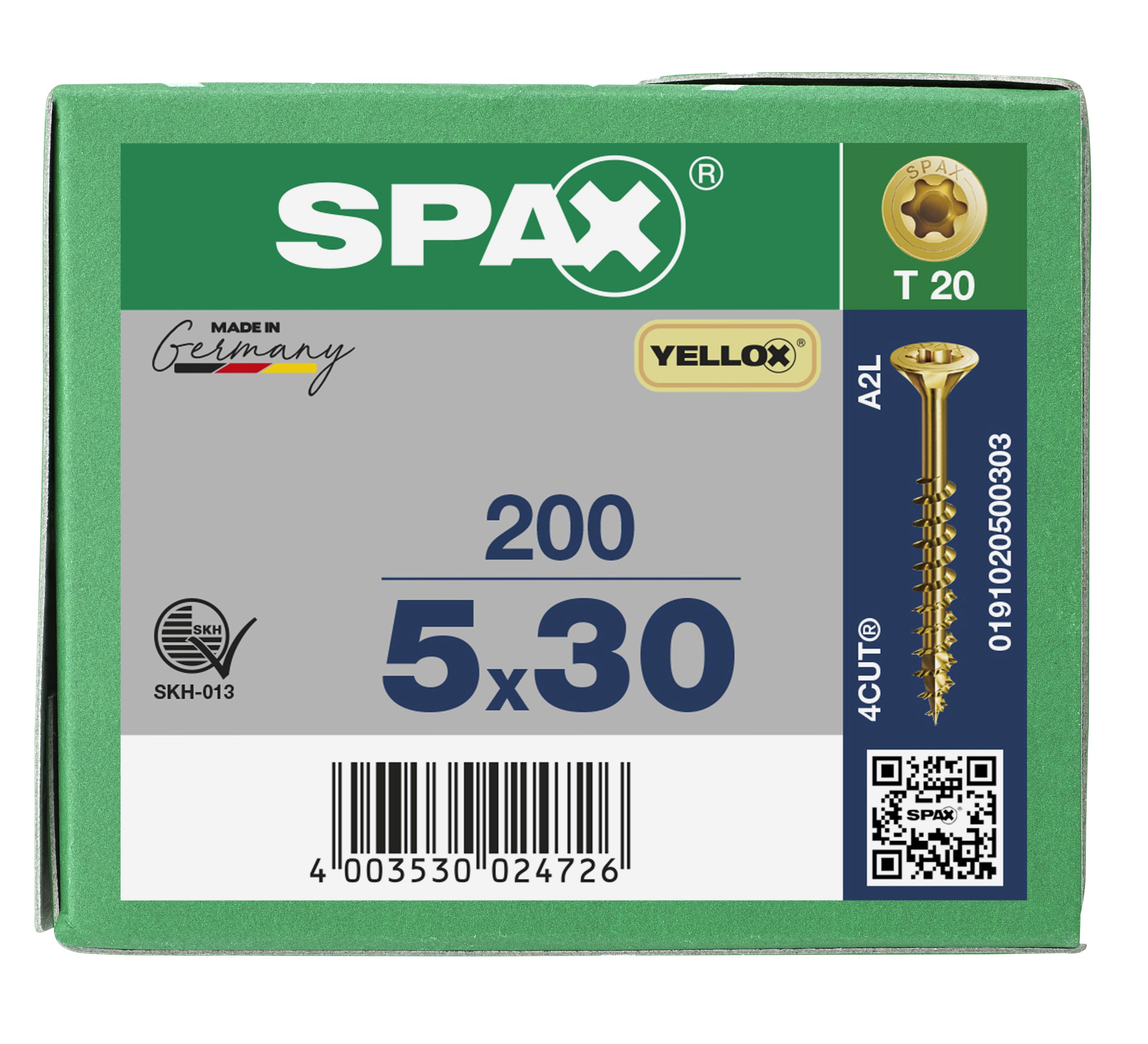CABEZA MÚLTIPLE PLANA SPAX T-STAR PLUS T20 ROSCA PARCIAL YELLOX 200 UD.