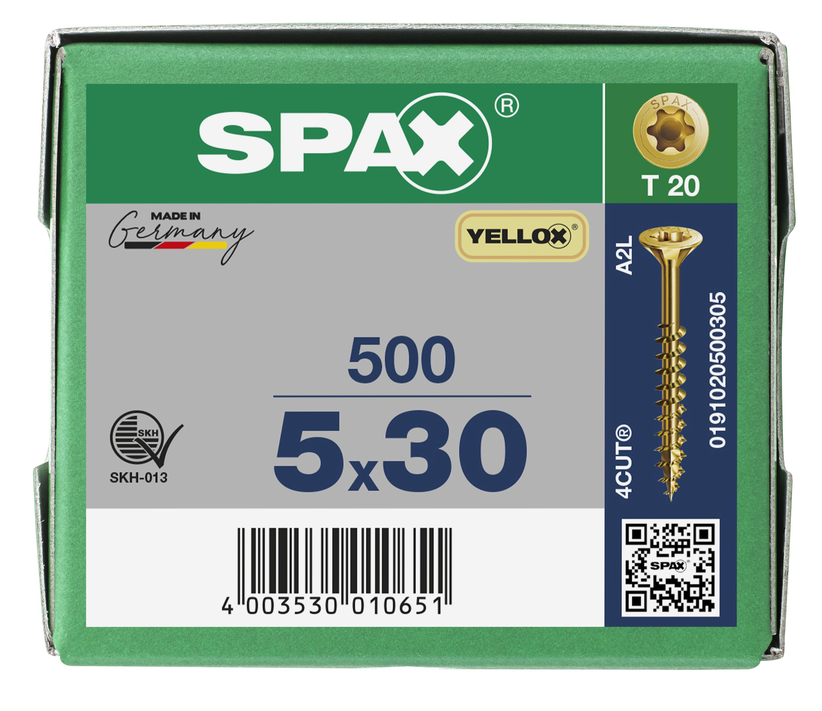 CABEZA MÚLTIPLE PLANA SPAX T-STAR PLUS T20 ROSCA PARCIAL YELLOX 500 UD.