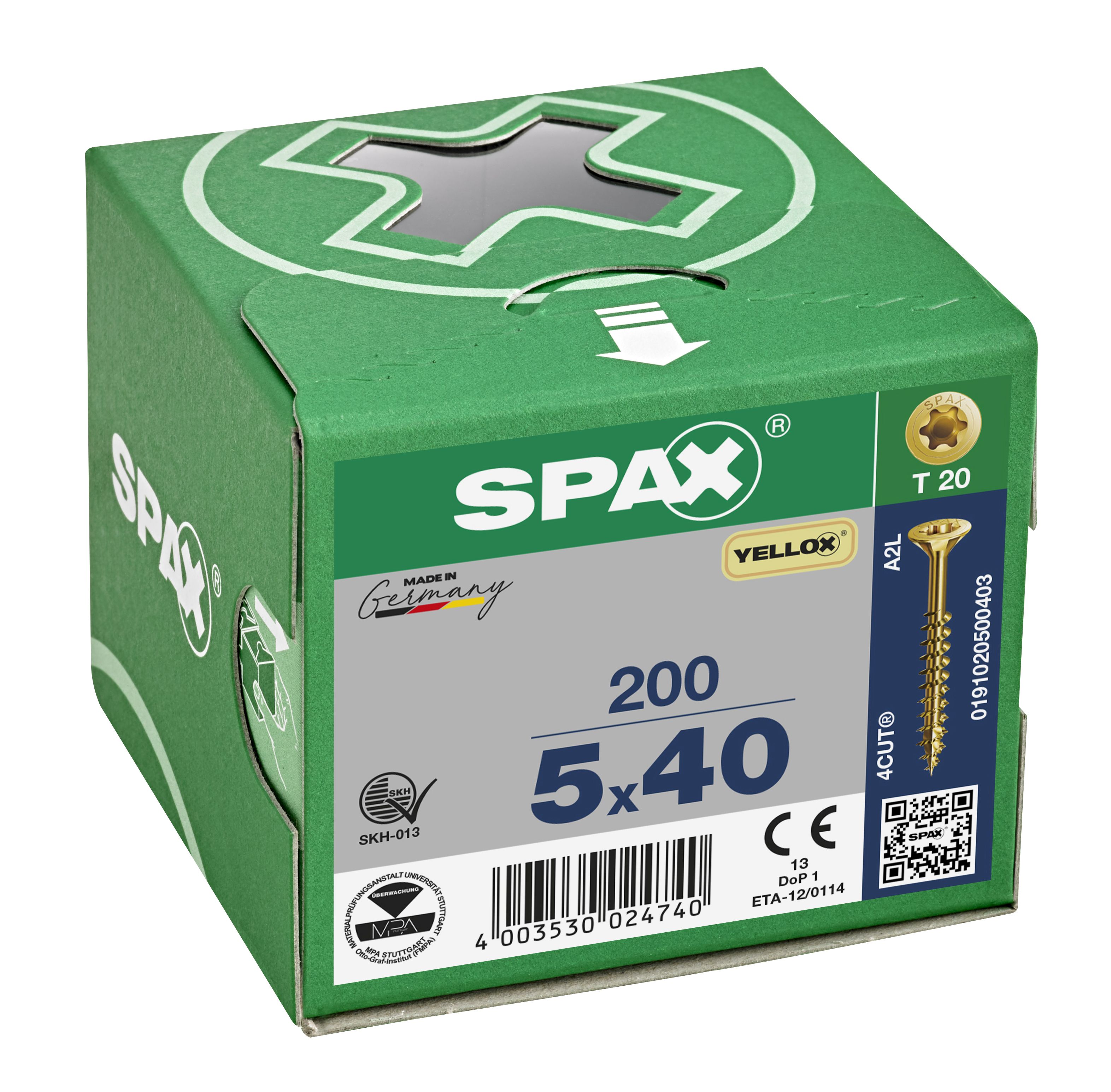 CABEZA MÚLTIPLE PLANA SPAX T-STAR PLUS T20 ROSCA PARCIAL YELLOX 200 UD.