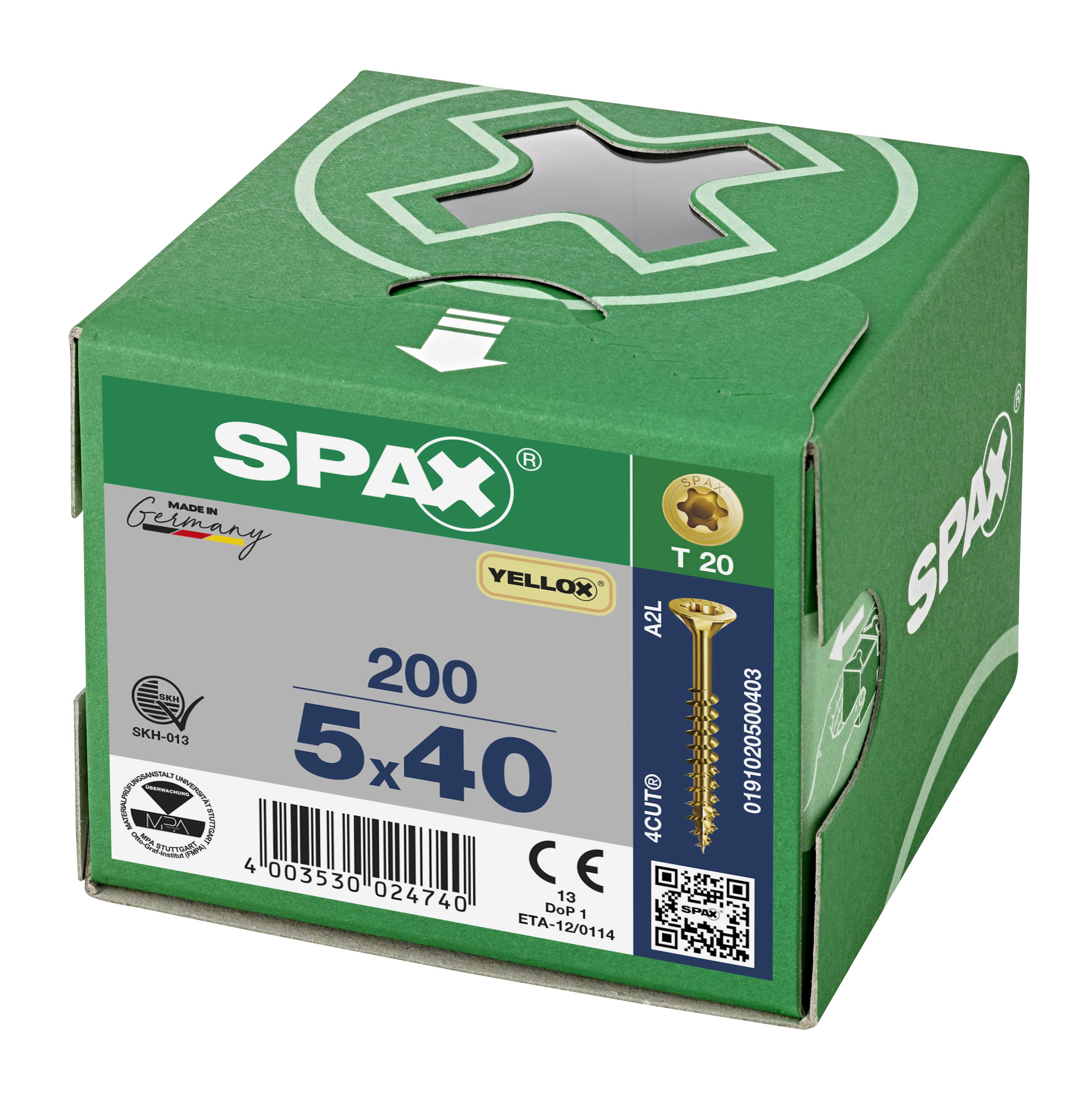 CABEZA MÚLTIPLE PLANA SPAX T-STAR PLUS T20 ROSCA PARCIAL YELLOX 200 UD.