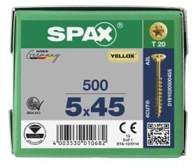 CABEZA MÚLTIPLE PLANA SPAX T-STAR PLUS T20 ROSCA PARCIAL YELLOX 500 UD.