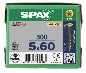 CABEZA MÚLTIPLE PLANA SPAX T-STAR PLUS T20 ROSCA PARCIAL YELLOX 500 UD.