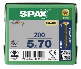 CABEZA MÚLTIPLE PLANA SPAX T-STAR PLUS T20 ROSCA PARCIAL YELLOX 200 UD.