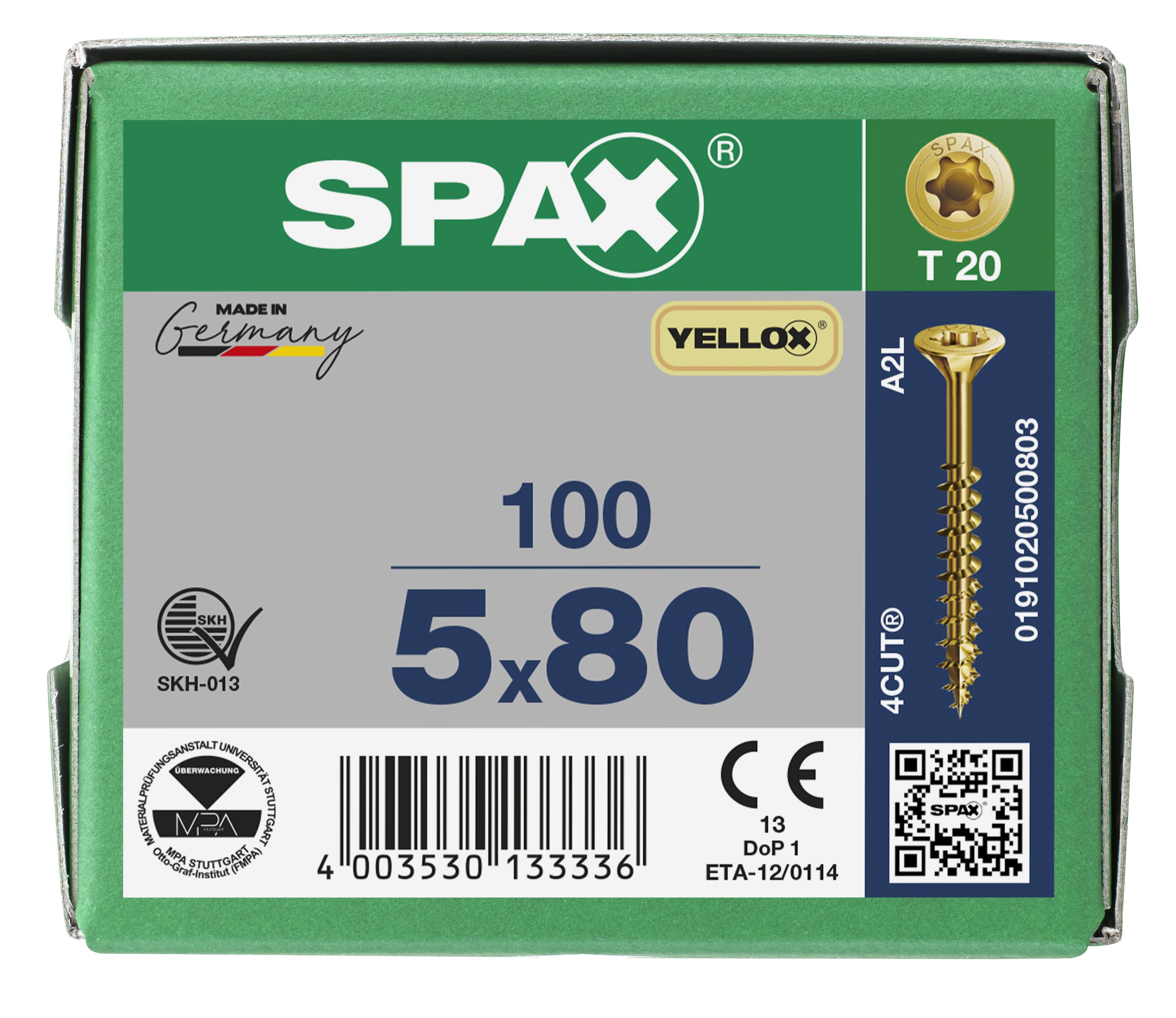 CABEZA MÚLTIPLE PLANA SPAX T-STAR PLUS T20 ROSCA PARCIAL YELLOX 100 UD.