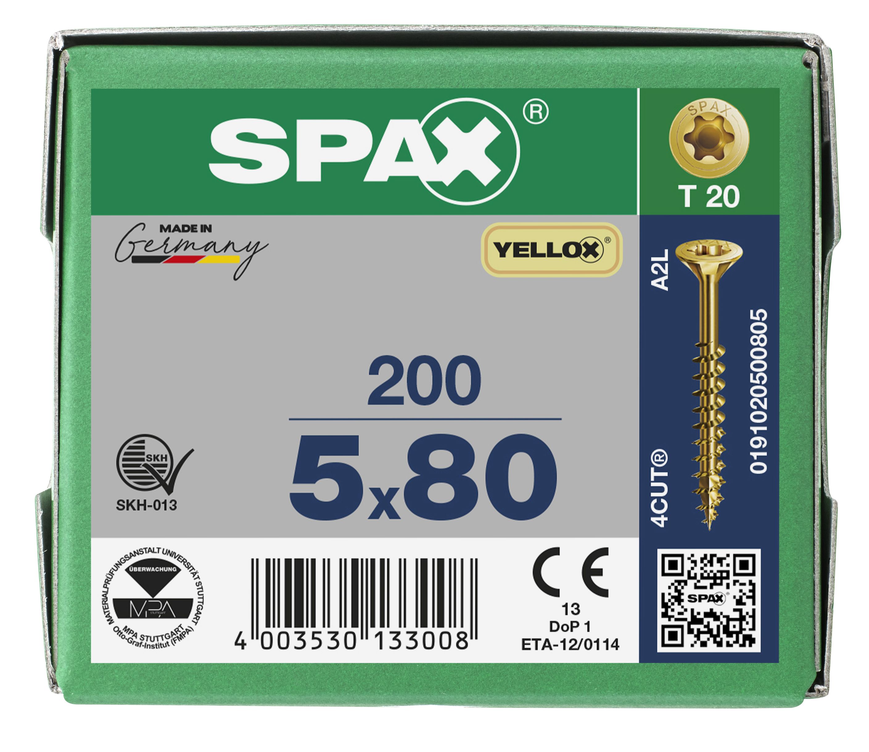 CABEZA MÚLTIPLE PLANA SPAX T-STAR PLUS T20 ROSCA PARCIAL YELLOX 200 UD.