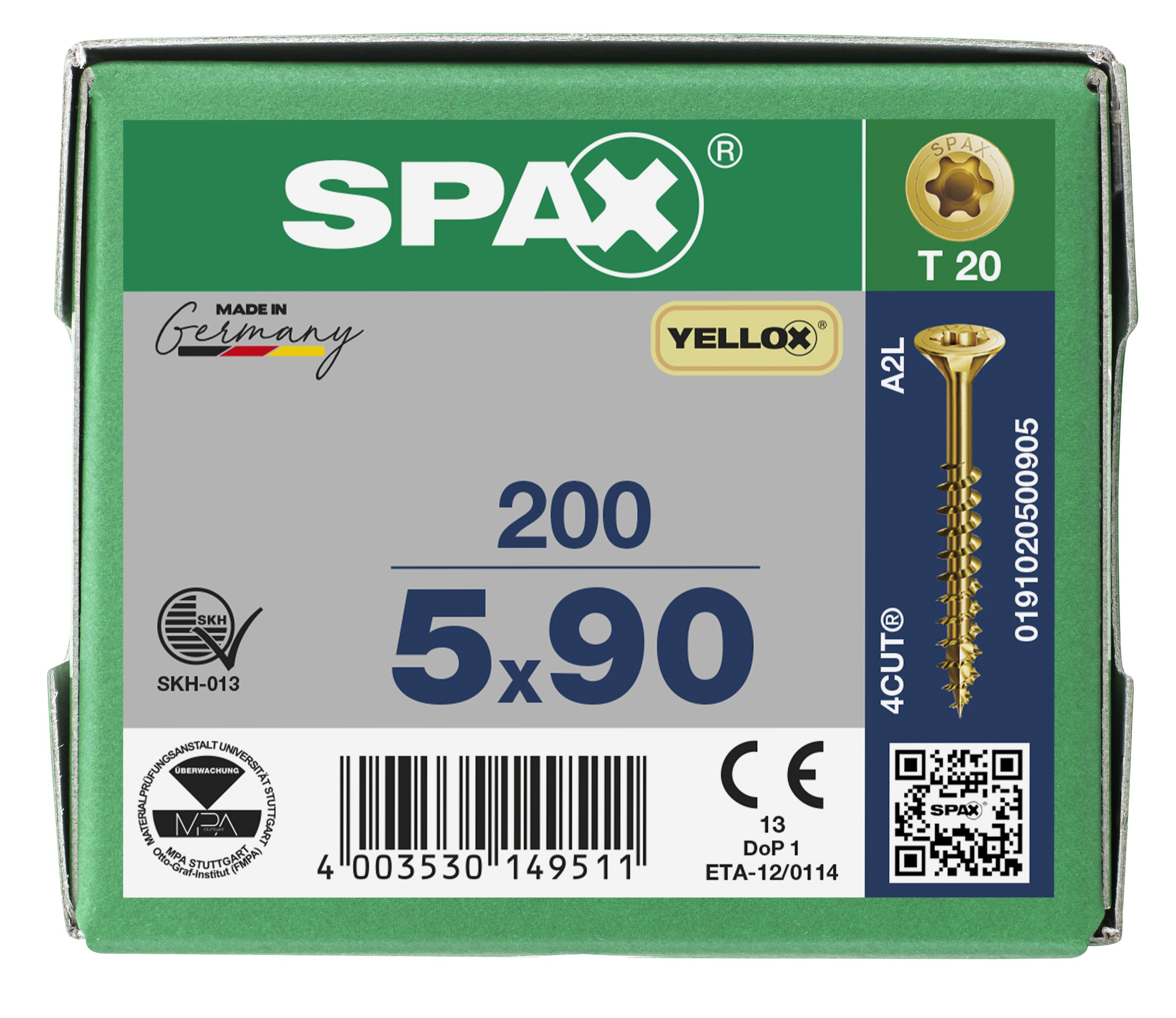 CABEZA MÚLTIPLE PLANA SPAX T-STAR PLUS T20 ROSCA PARCIAL YELLOX 200 UD.