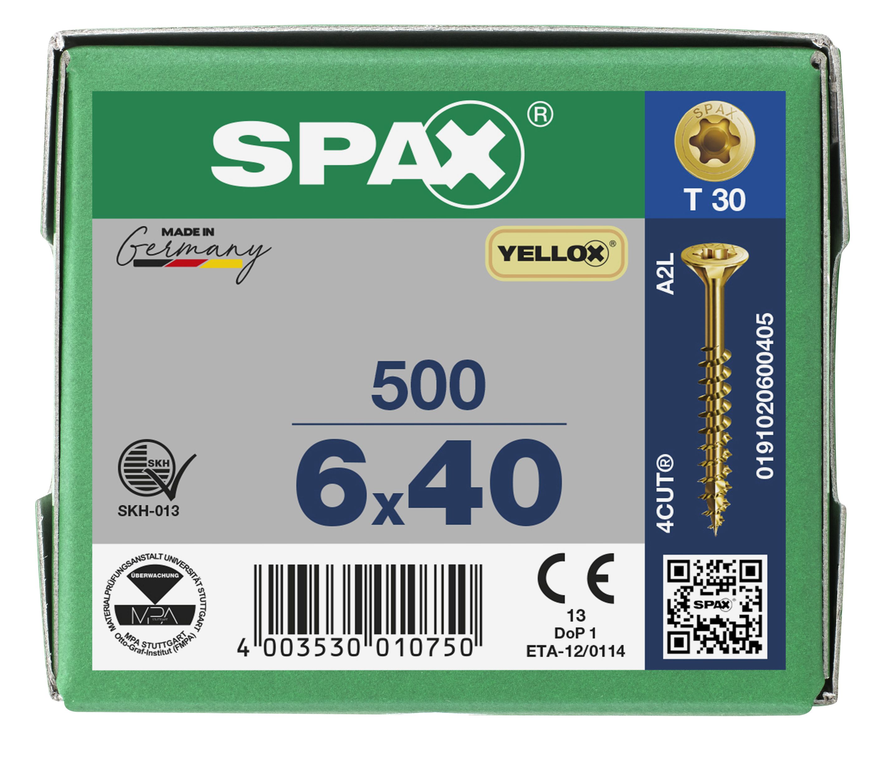 CABEZA MÚLTIPLE PLANA SPAX T-STAR PLUS T30 ROSCA PARCIAL YELLOX 500 UD.